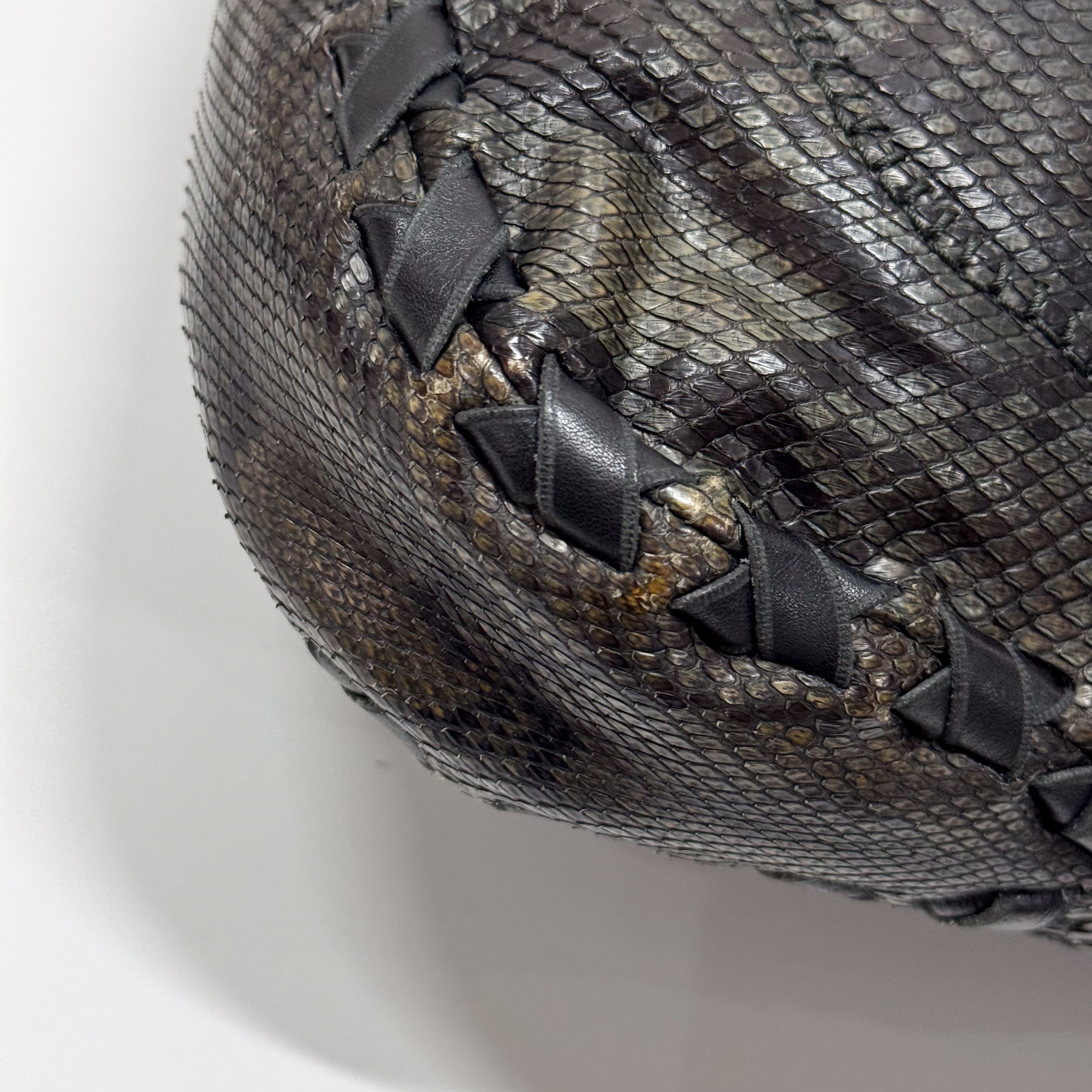 New Jackie Dark Green Python Embossed Leather  Two Way Tote Bag