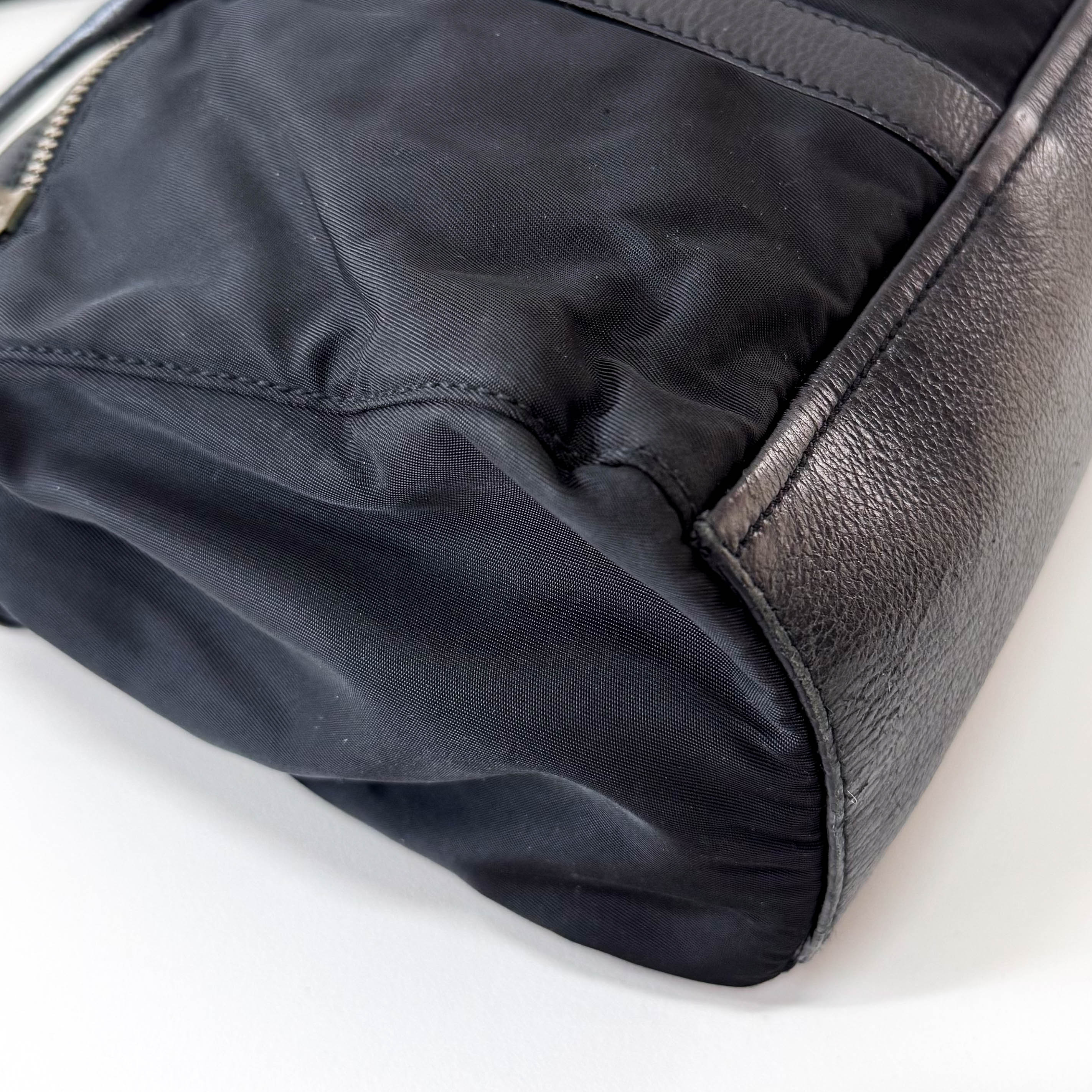 Black Nylon and Leather Shoulder Bag
