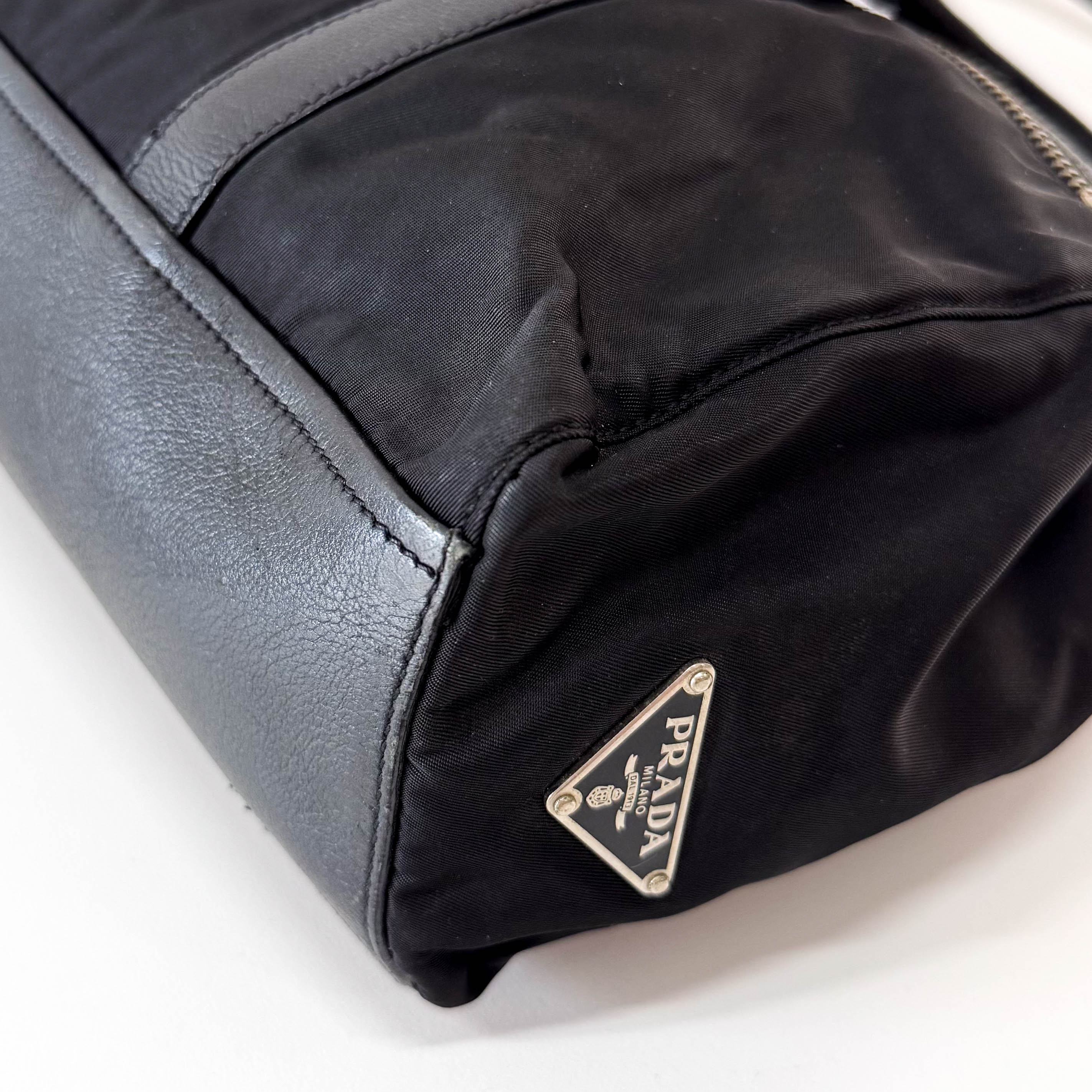 Black Nylon and Leather Shoulder Bag