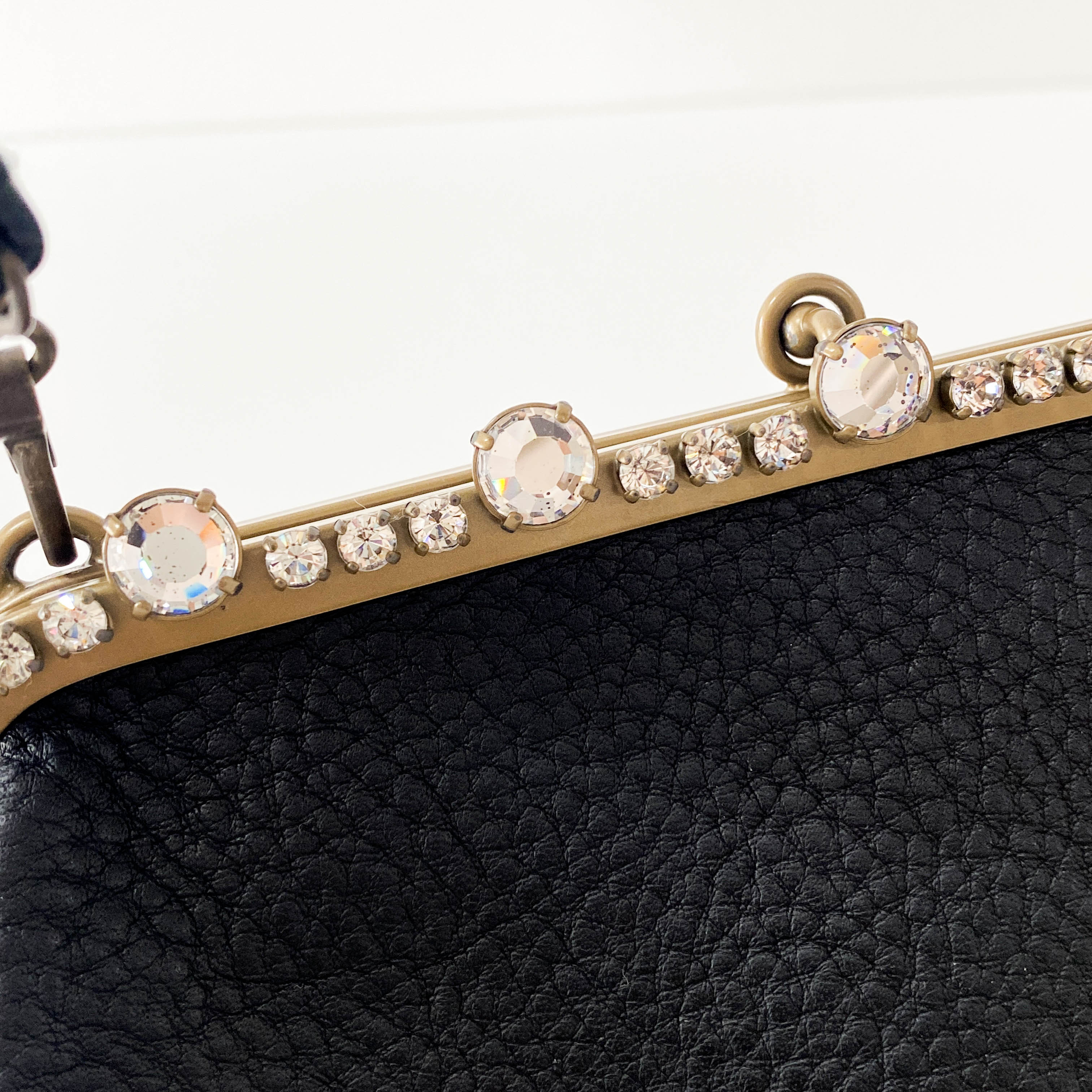 Leather Black Rhinestone Frame Handbag