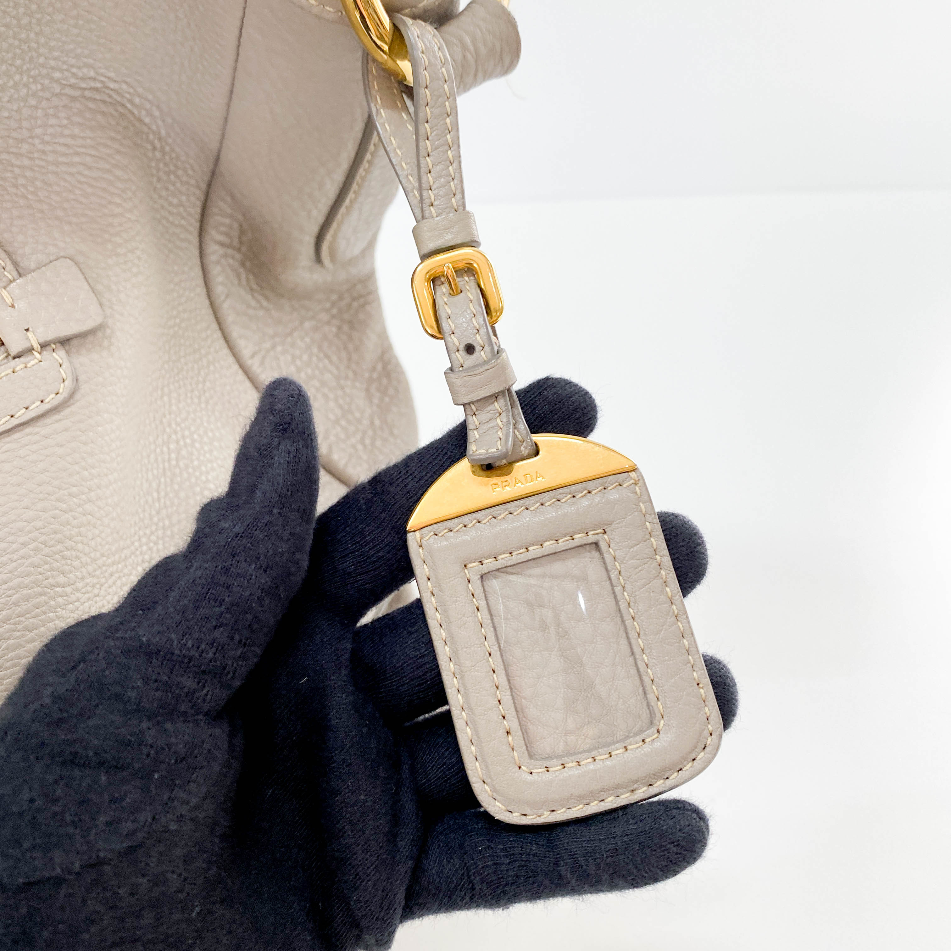 Grey Leather Shoulder Bag