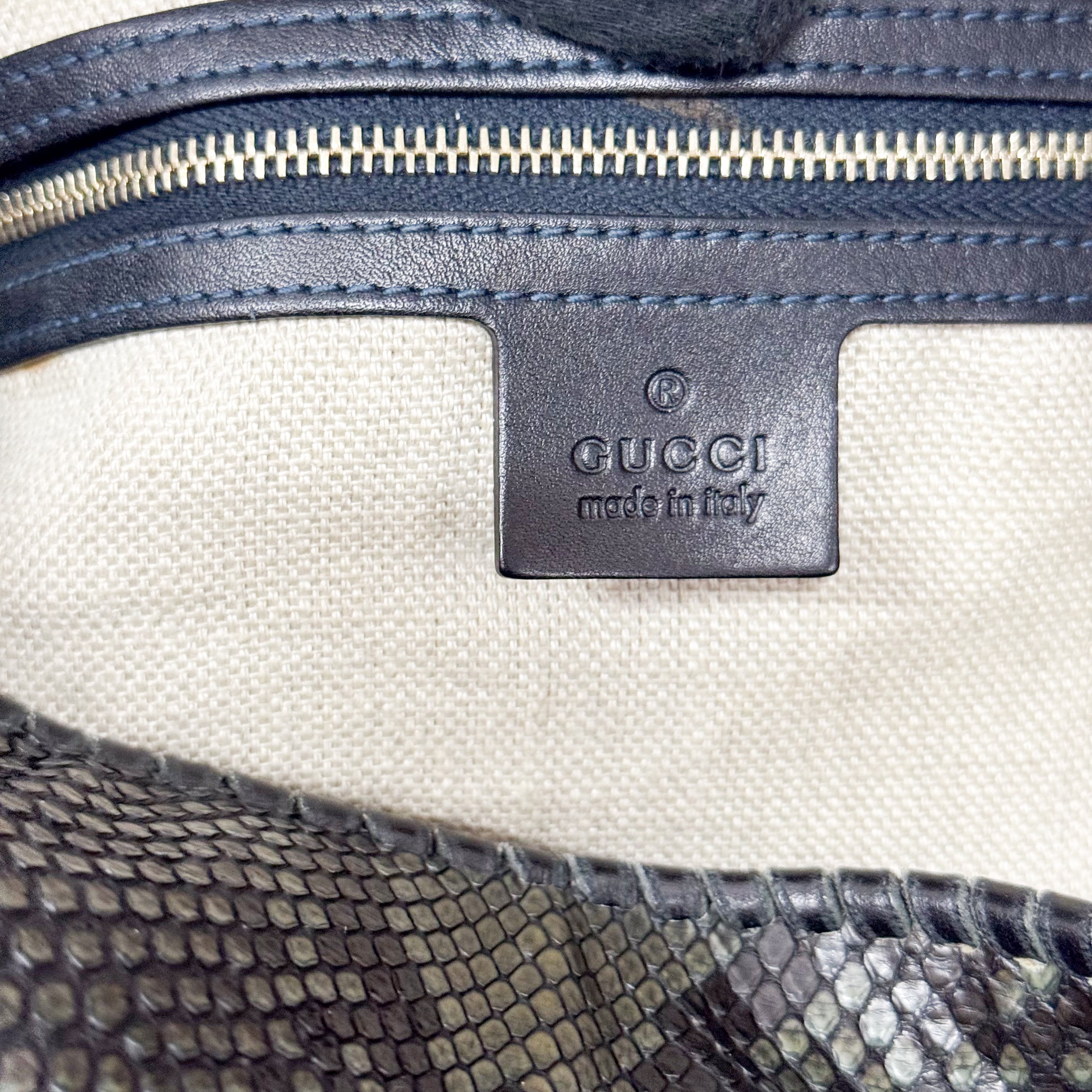 New Jackie Dark Green Python Embossed Leather  Two Way Tote Bag