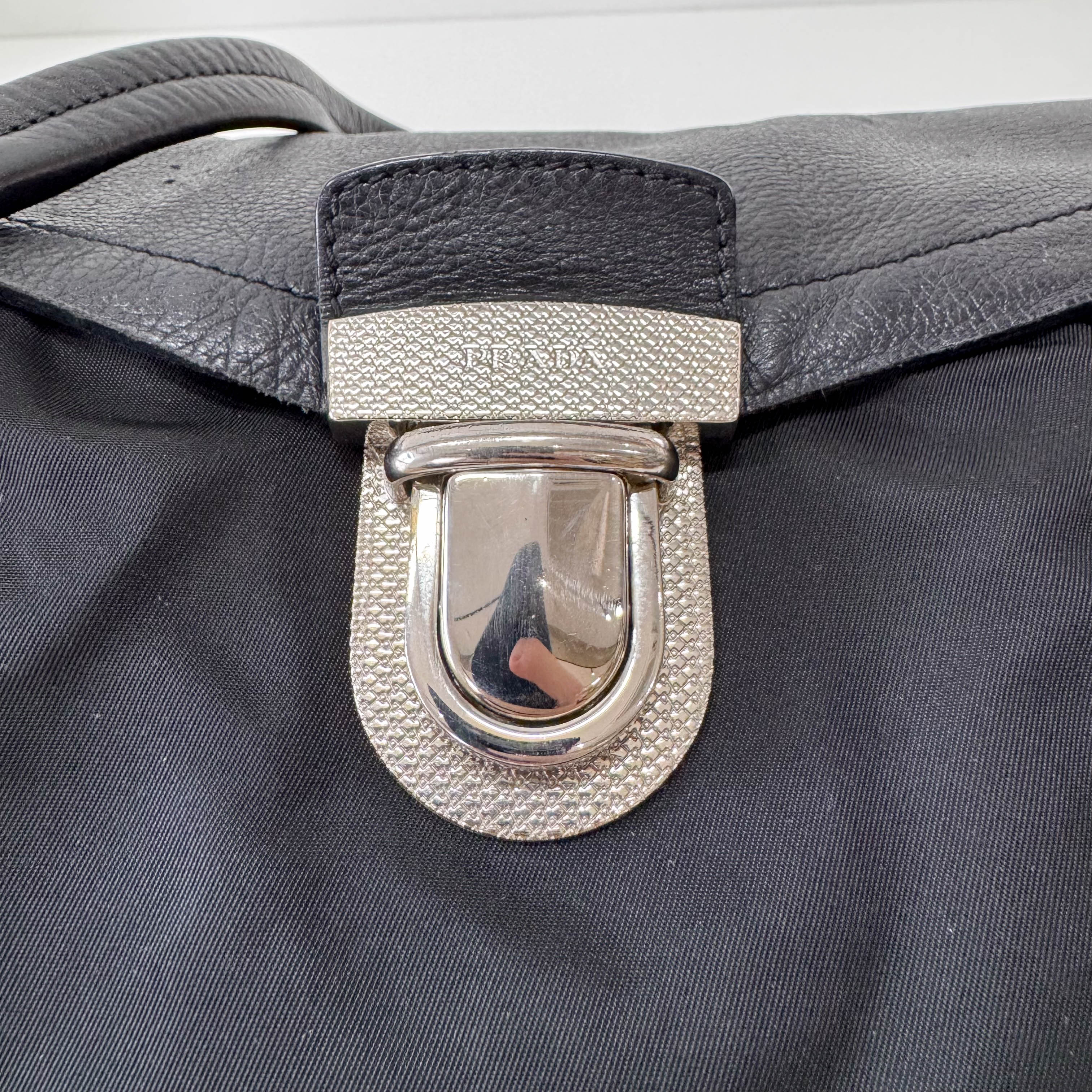 Black Nylon and Leather Shoulder Bag
