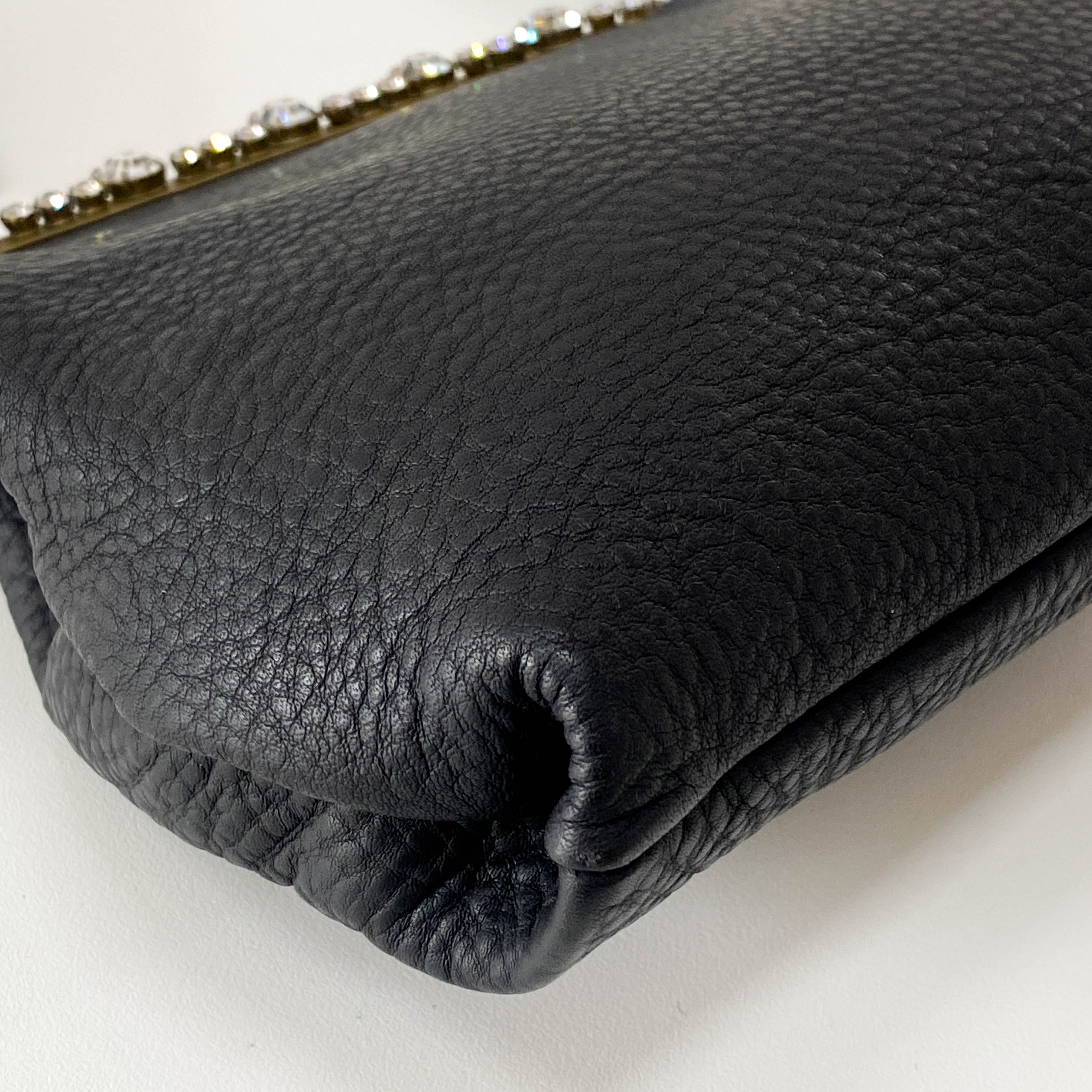 Leather Black Rhinestone Frame Handbag