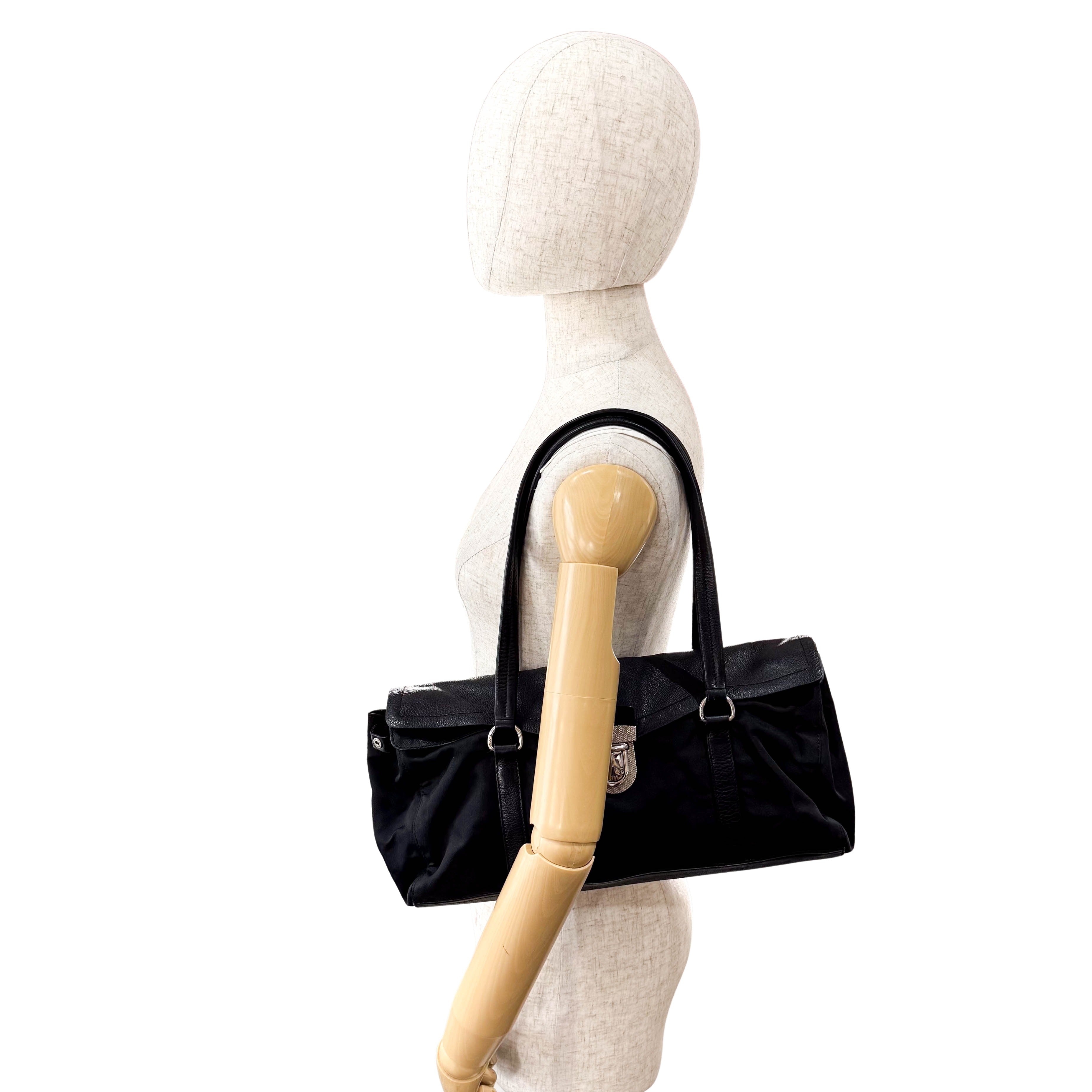 Black Nylon and Leather Shoulder Bag