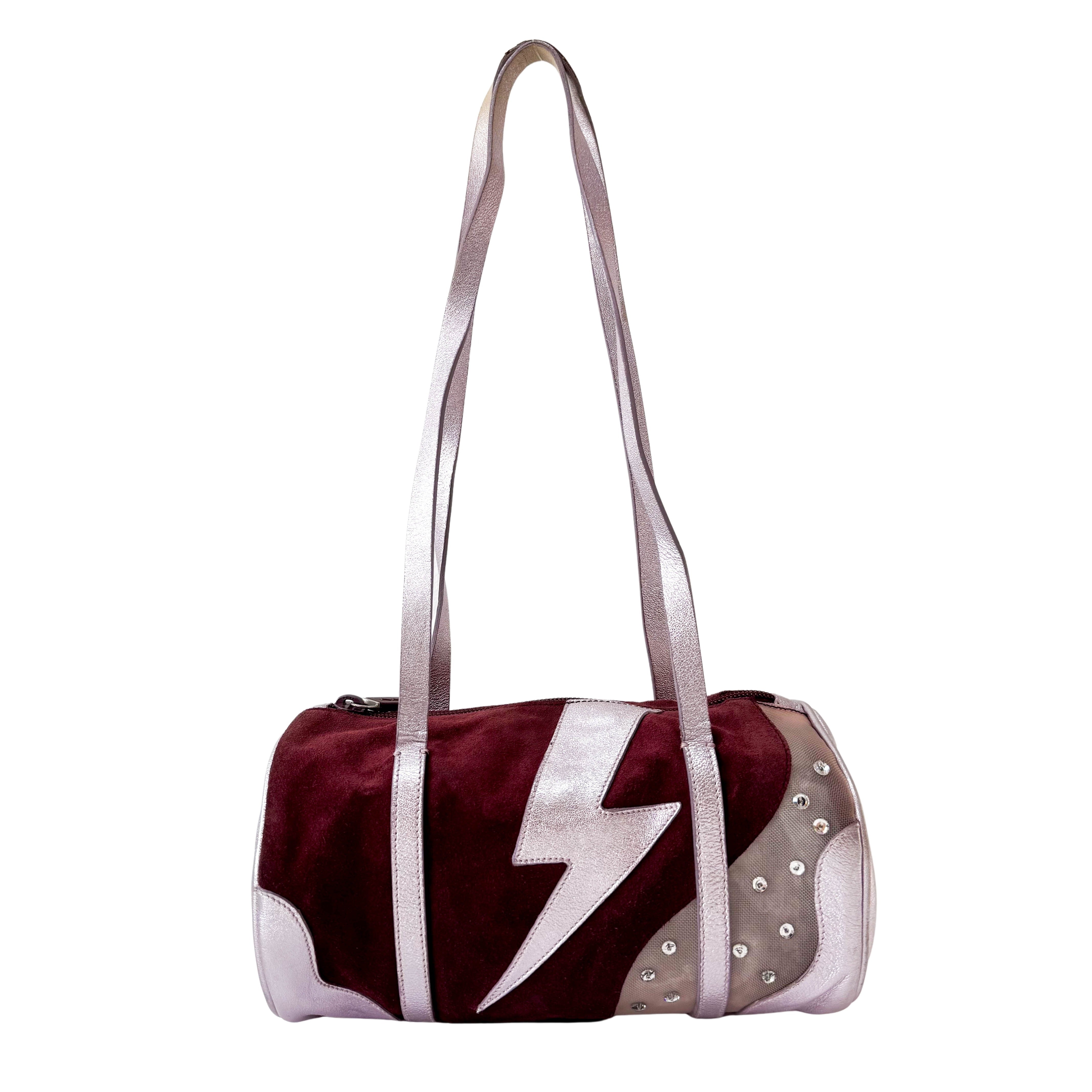 Burgundy Suede Lightning Shoulder Bag