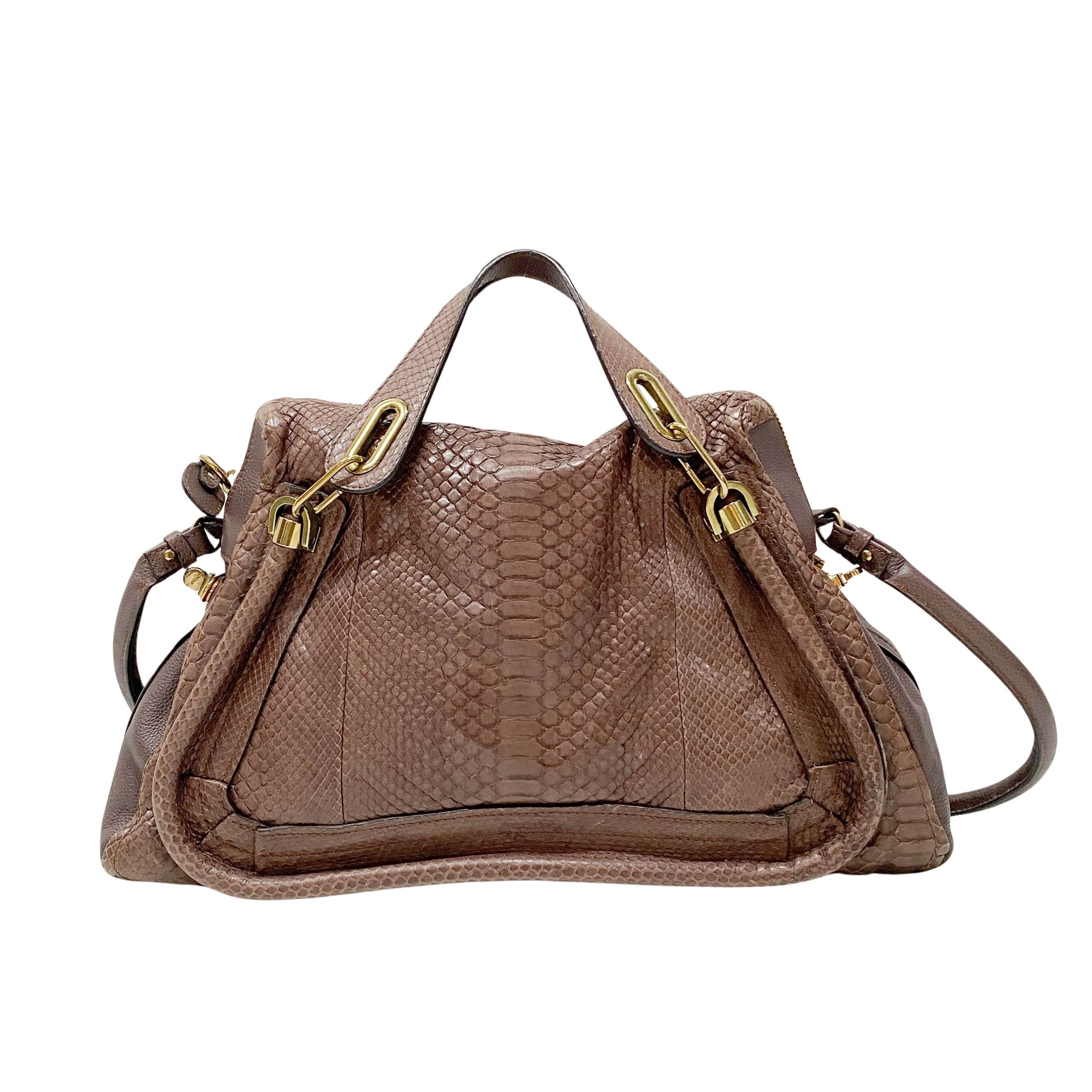 Paraty Brown Python Embossed Leather Two Way Bag
