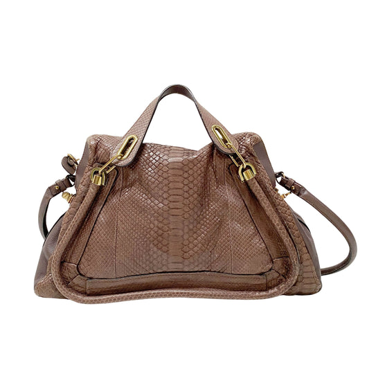 Paraty Brown Python Embossed Leather Two Way Bag