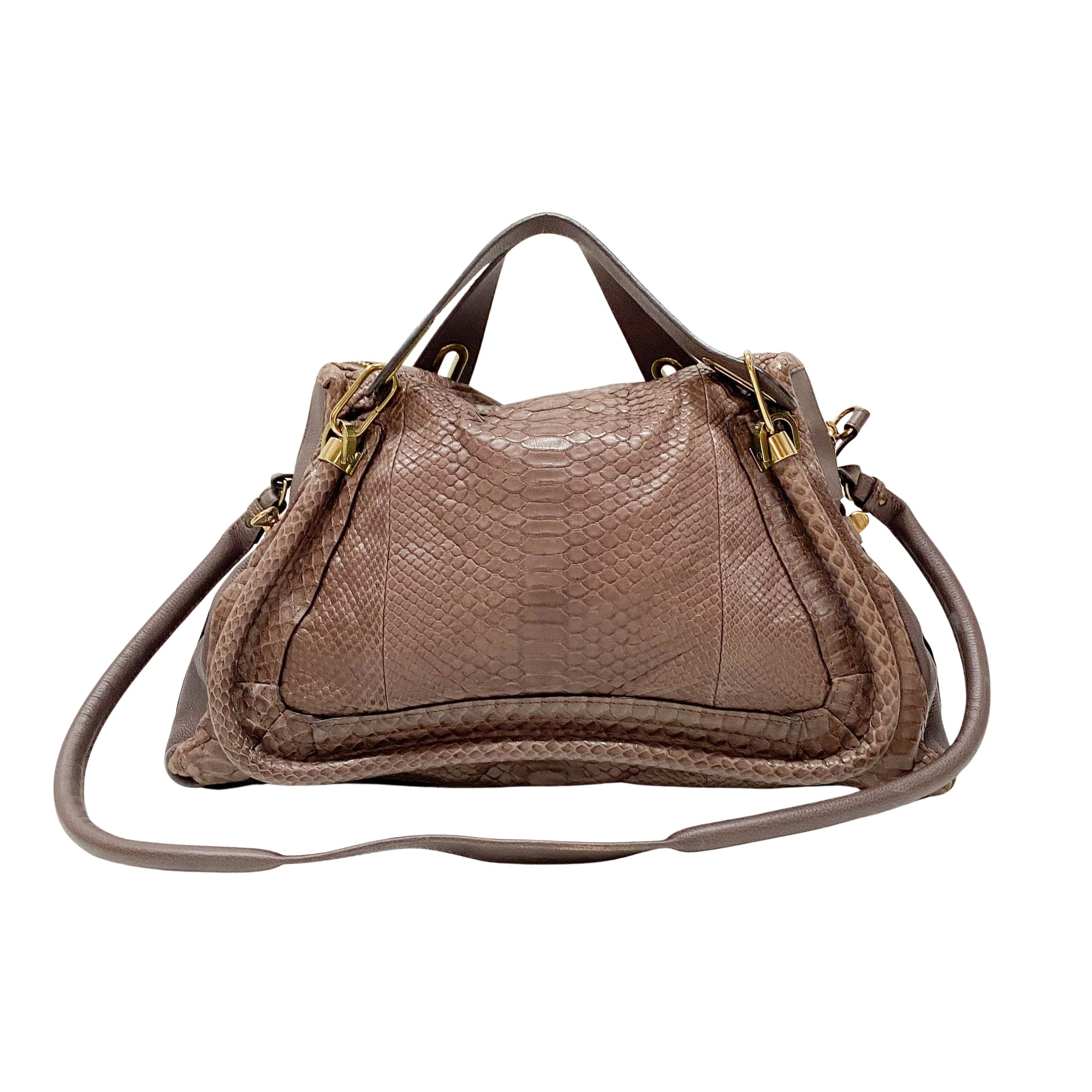 Paraty Brown Python Embossed Leather Two Way Bag