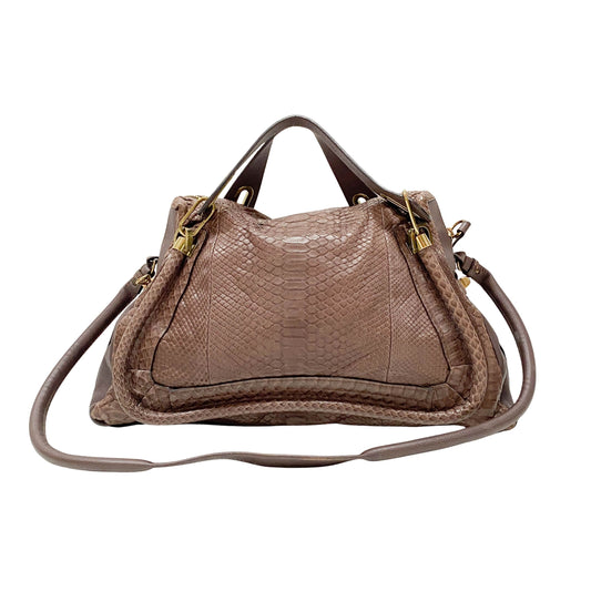 Paraty Brown Python Embossed Leather Two Way Bag