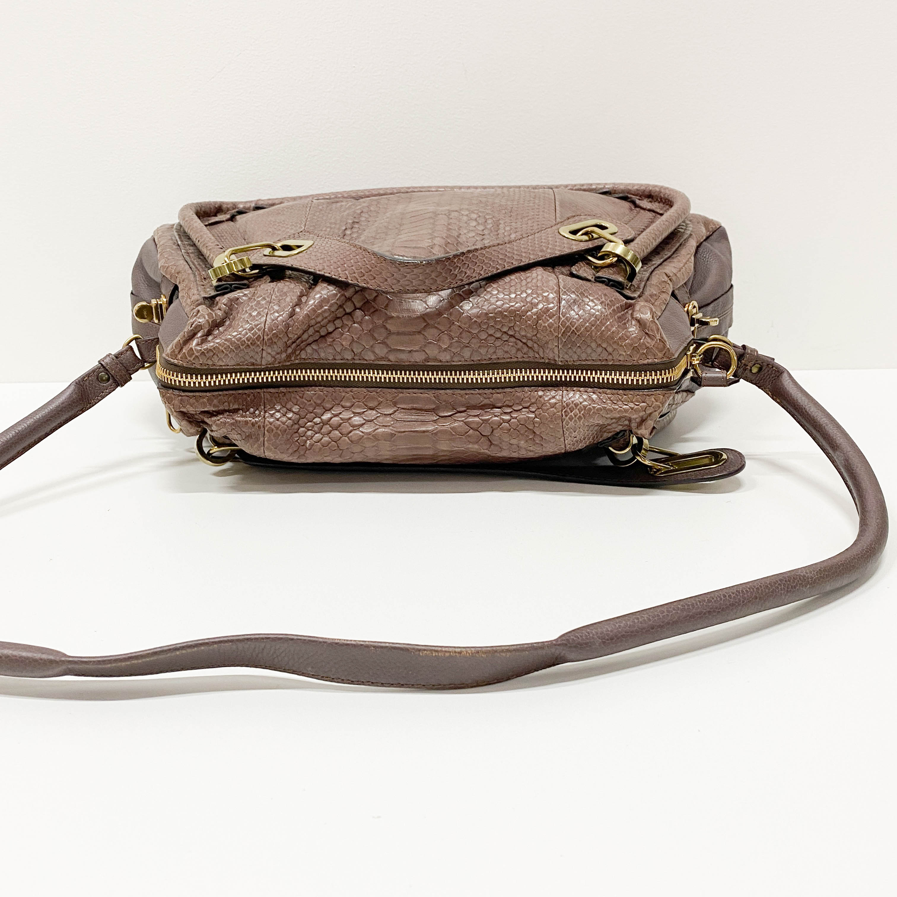 Paraty Brown Python Embossed Leather Two Way Bag