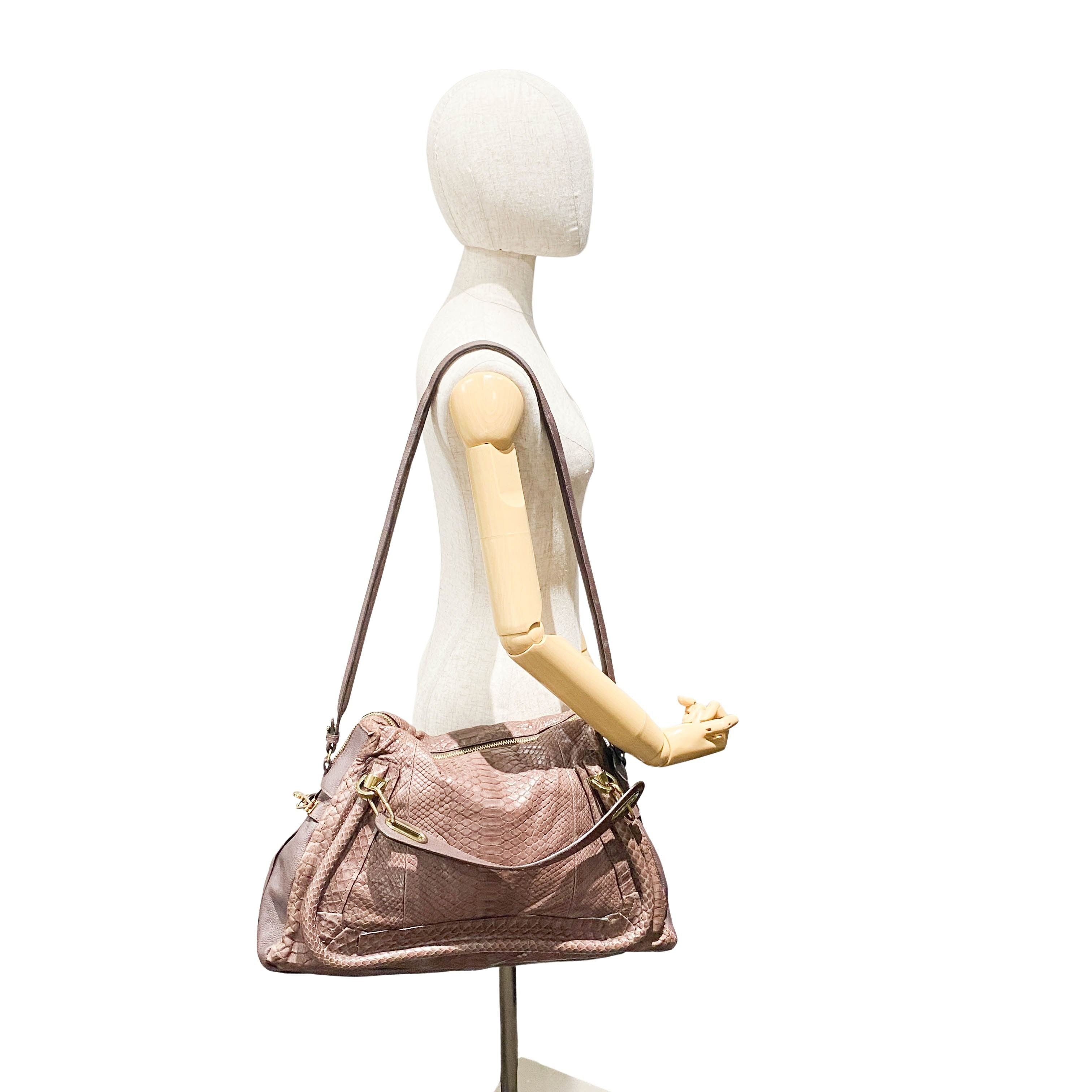 Paraty Brown Python Embossed Leather Two Way Bag