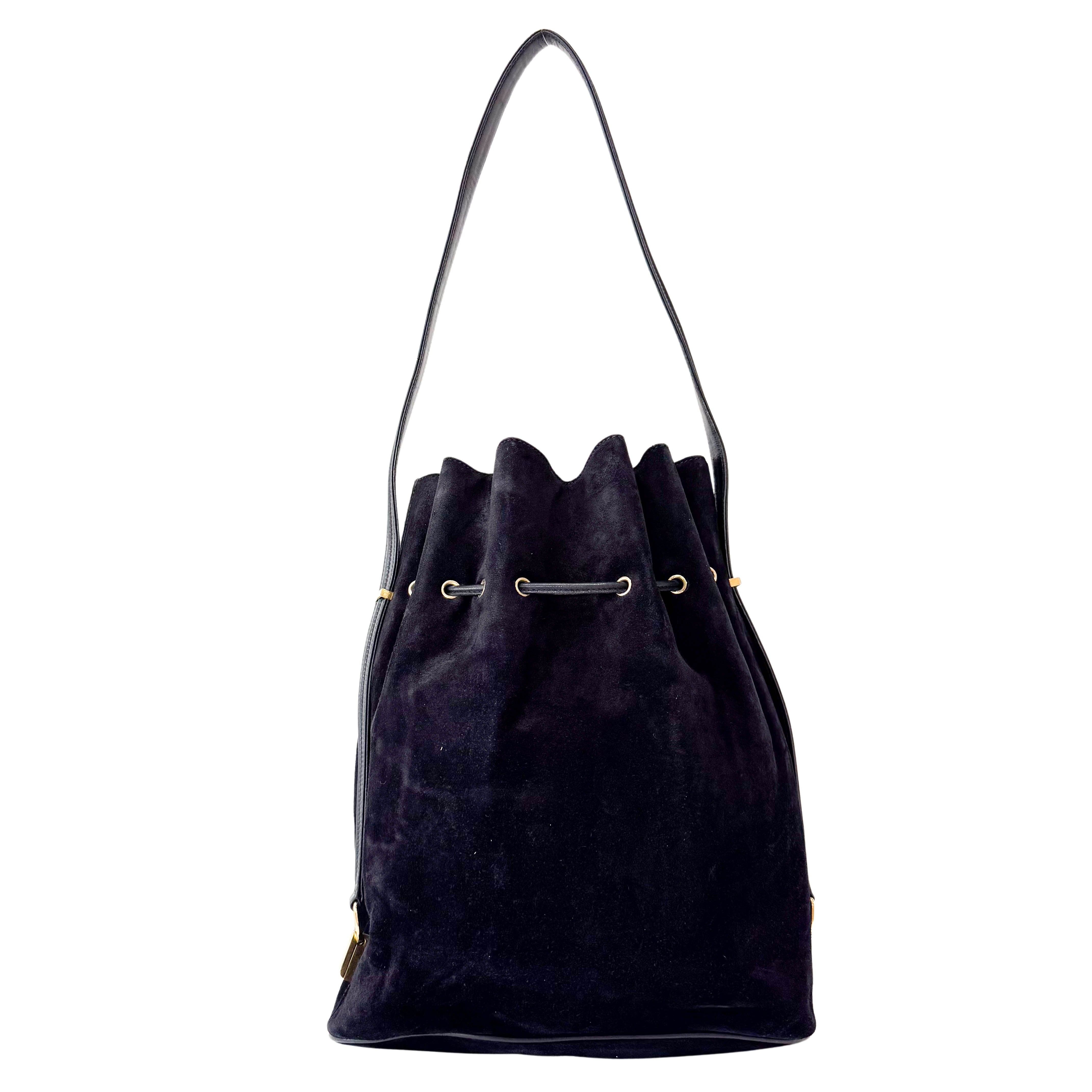 Gucci Tiger Head Black Suede Bucket Bag