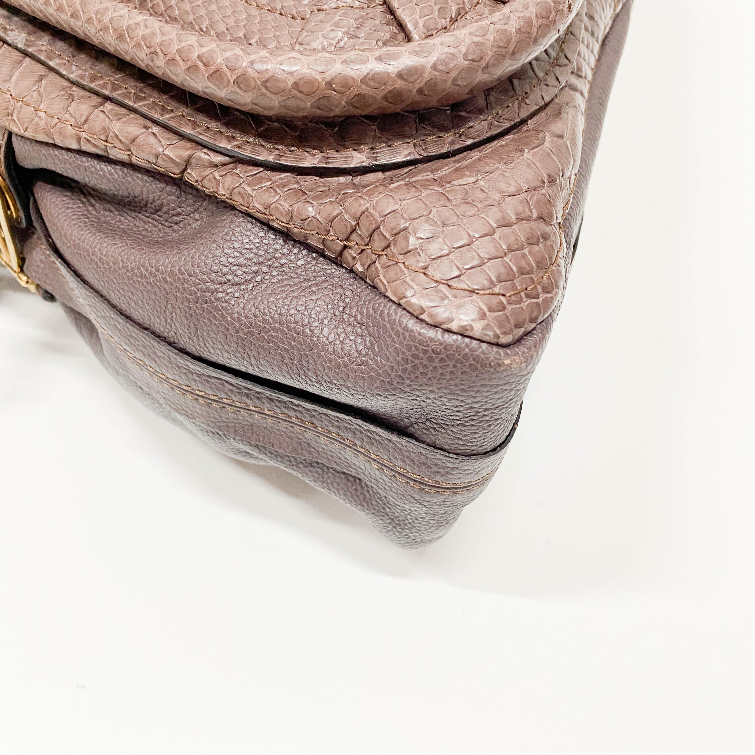 Paraty Brown Python Embossed Leather Two Way Bag