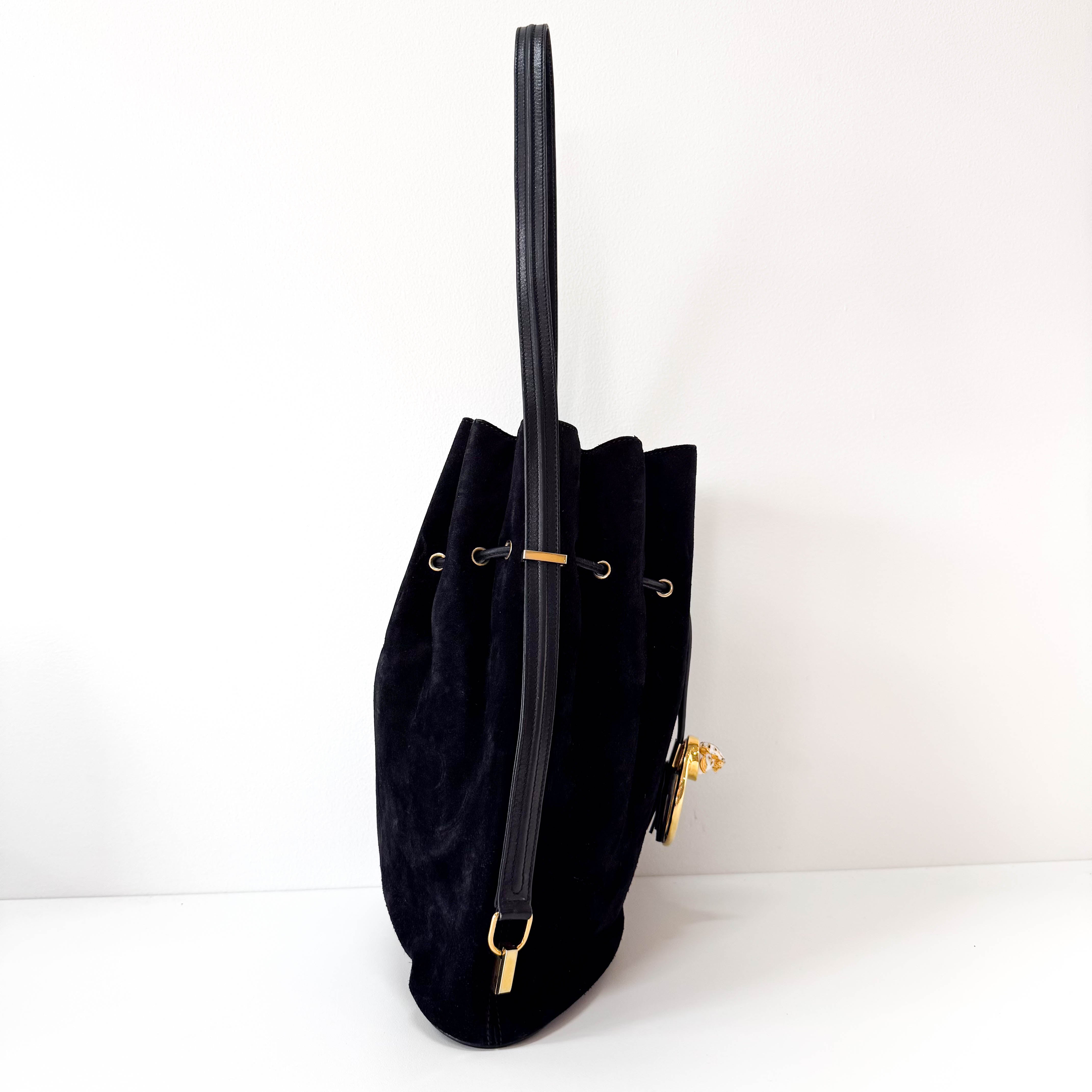 Gucci Tiger Head Black Suede Bucket Bag