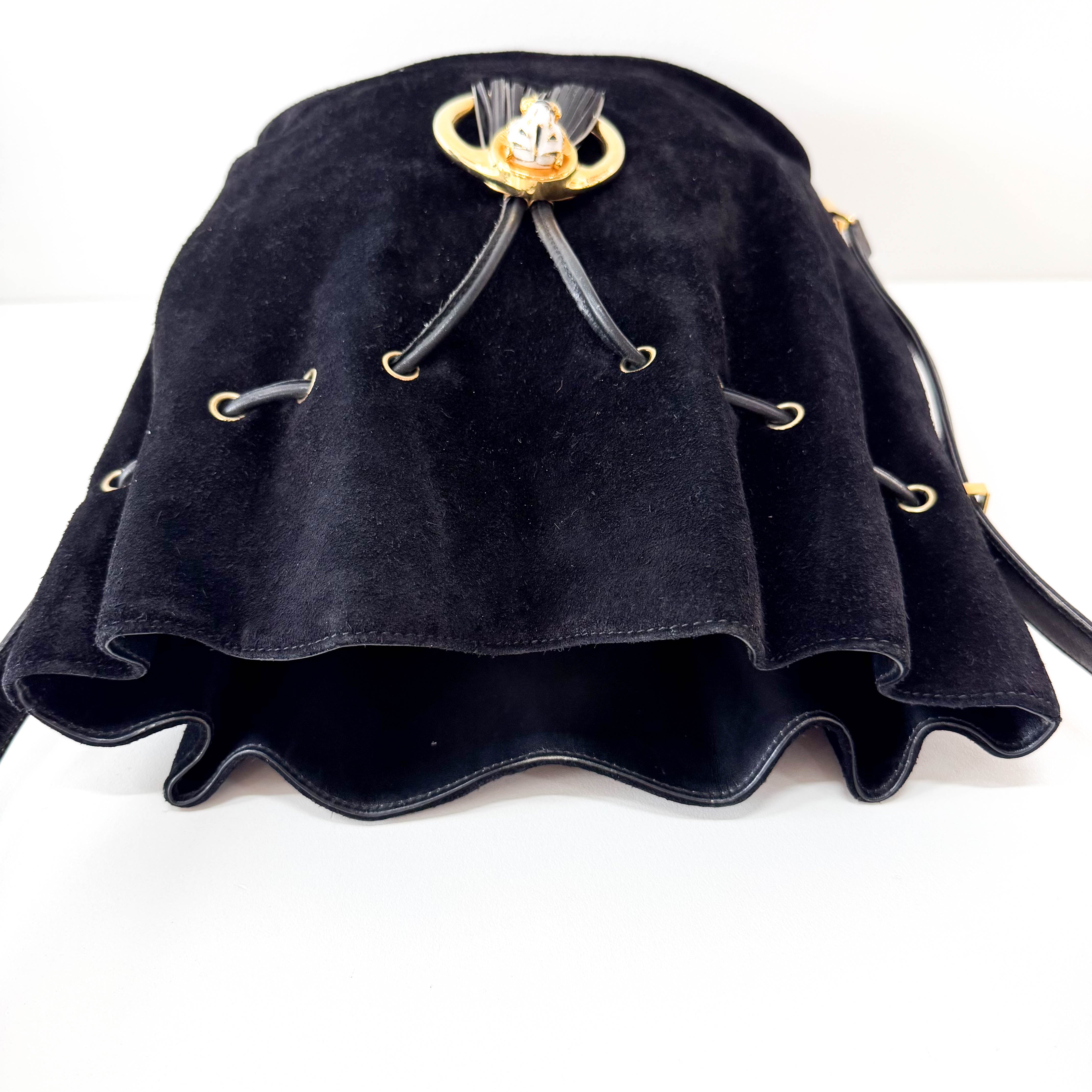 Gucci Tiger Head Black Suede Bucket Bag