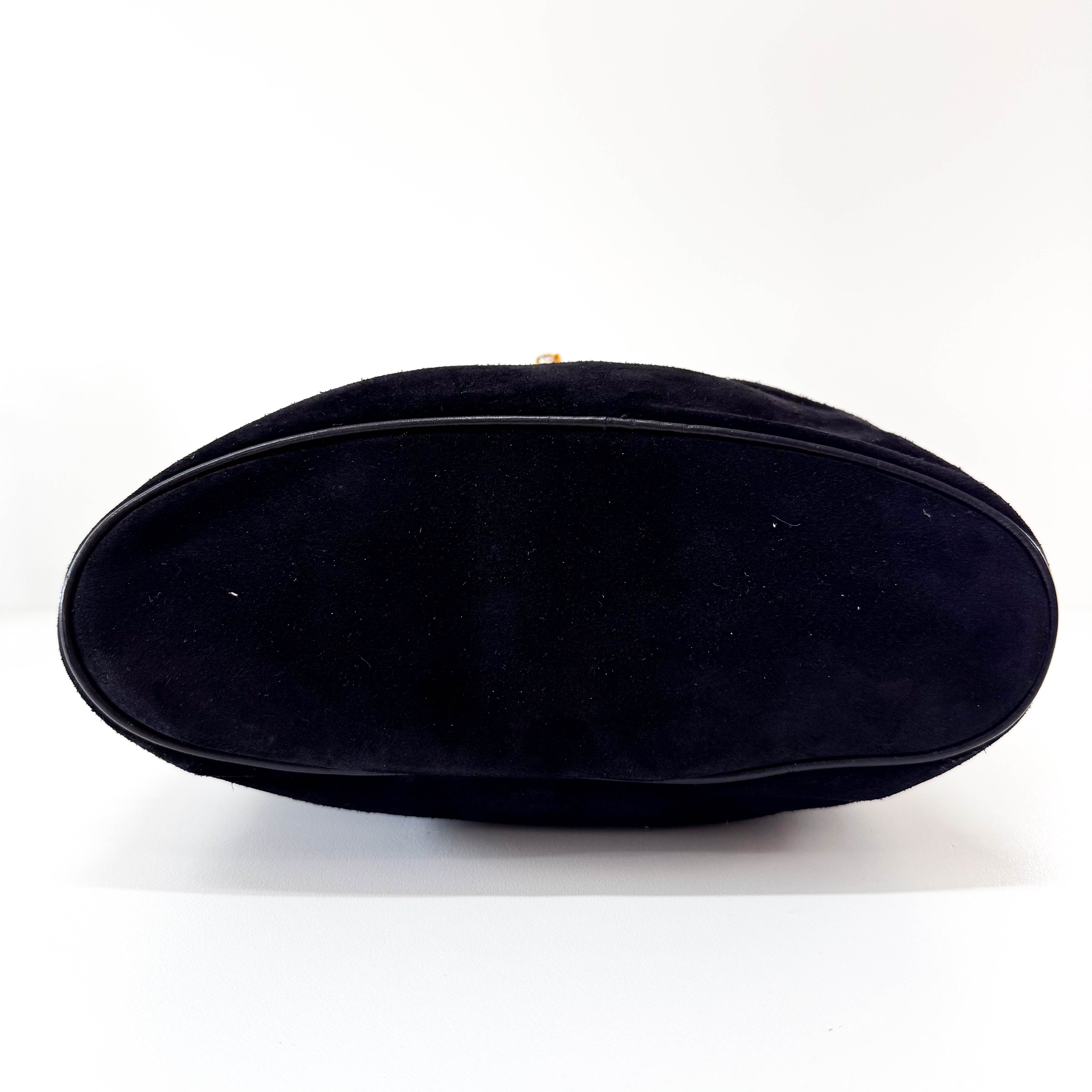 Gucci Tiger Head Black Suede Bucket Bag