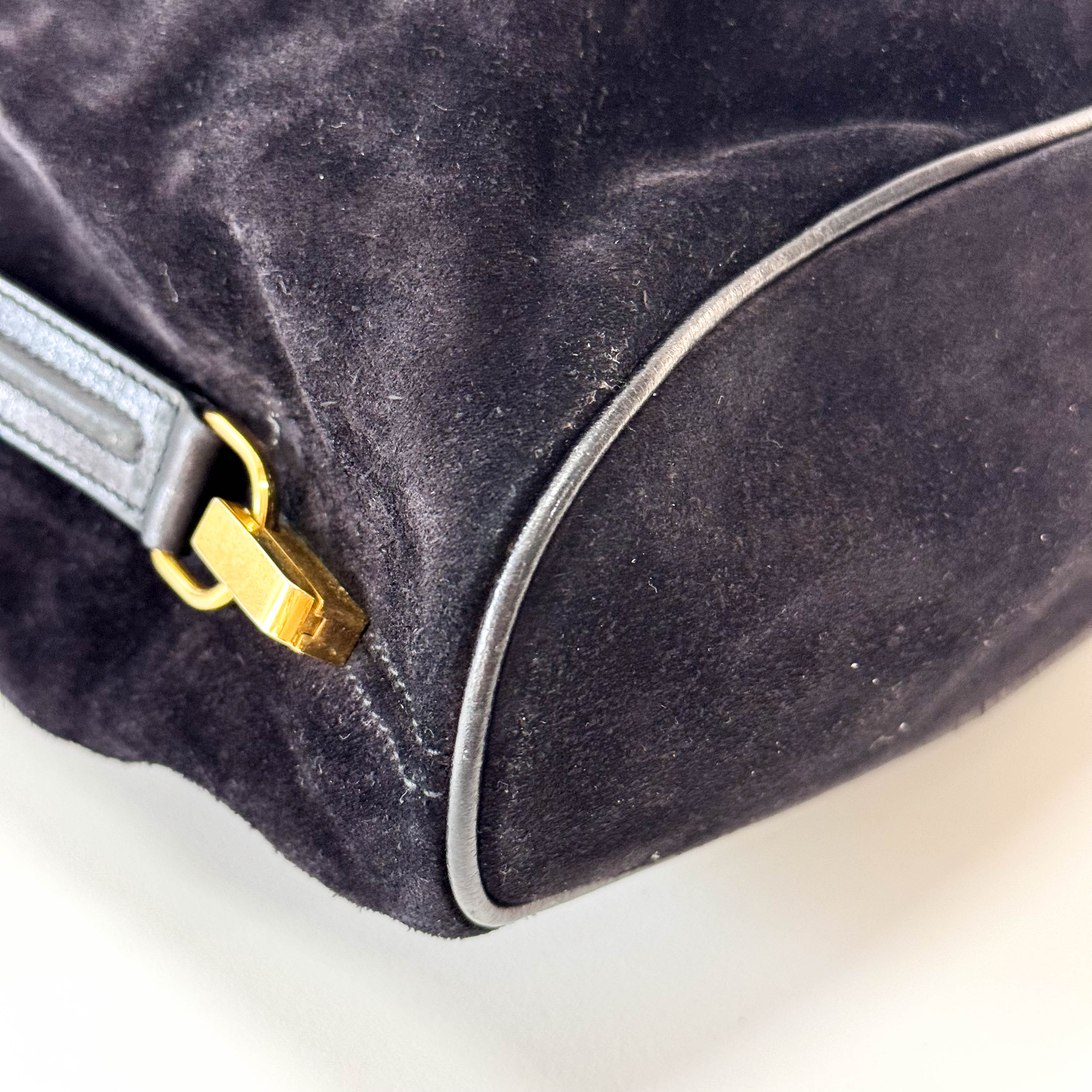 Gucci Tiger Head Black Suede Bucket Bag