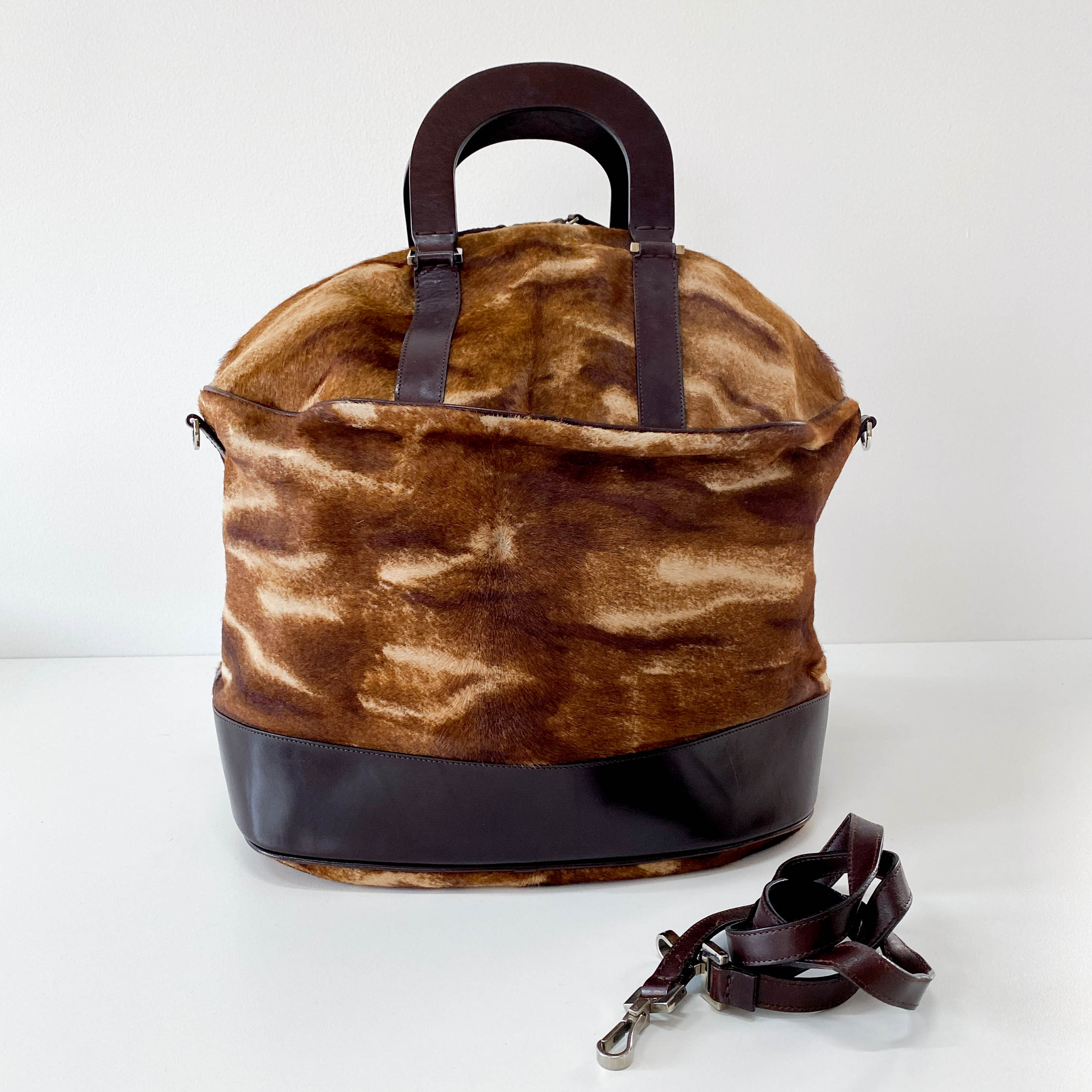Brown Pony Hair Bowling Bag