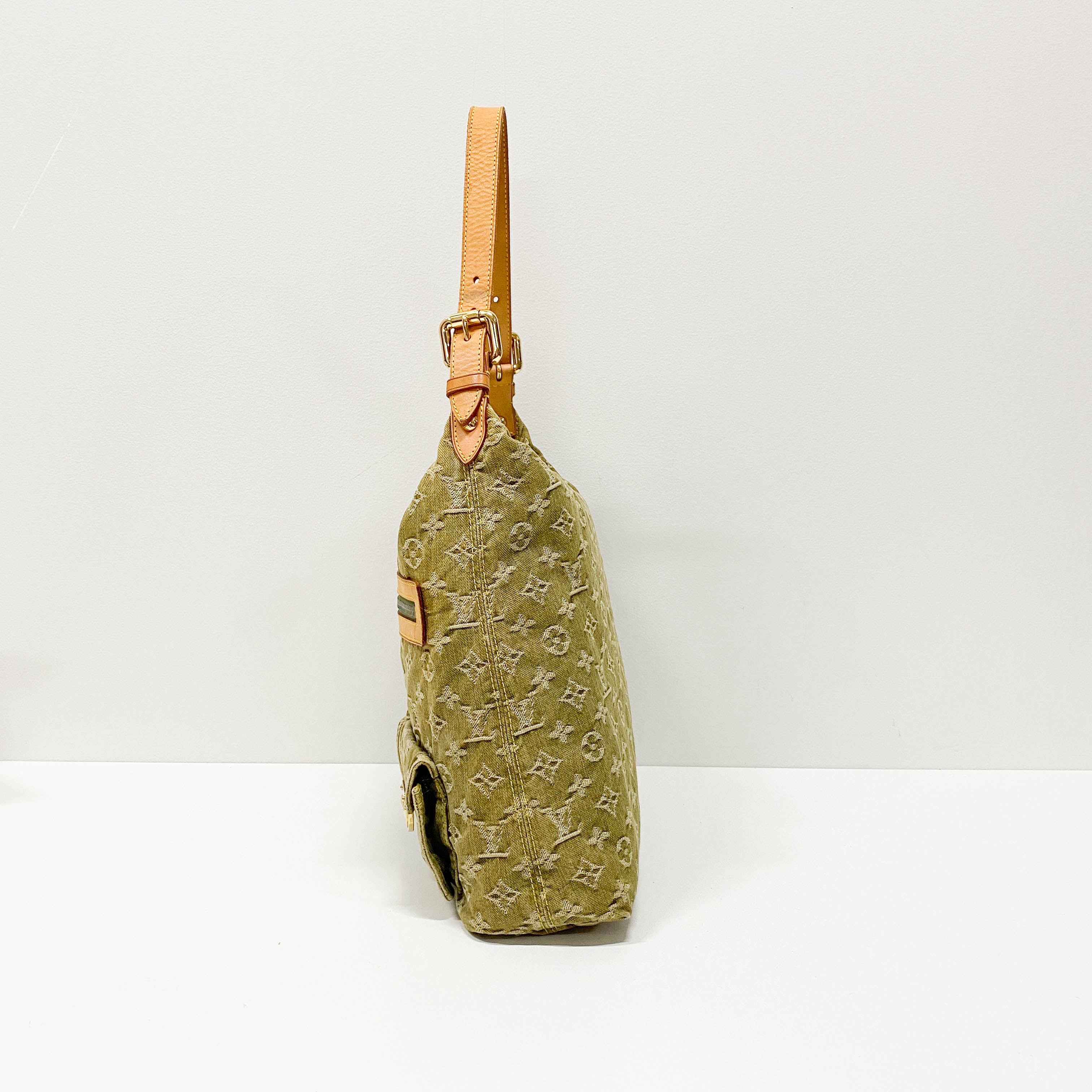 Baggy Khaki Denim Monogram GM Shoulder Bag