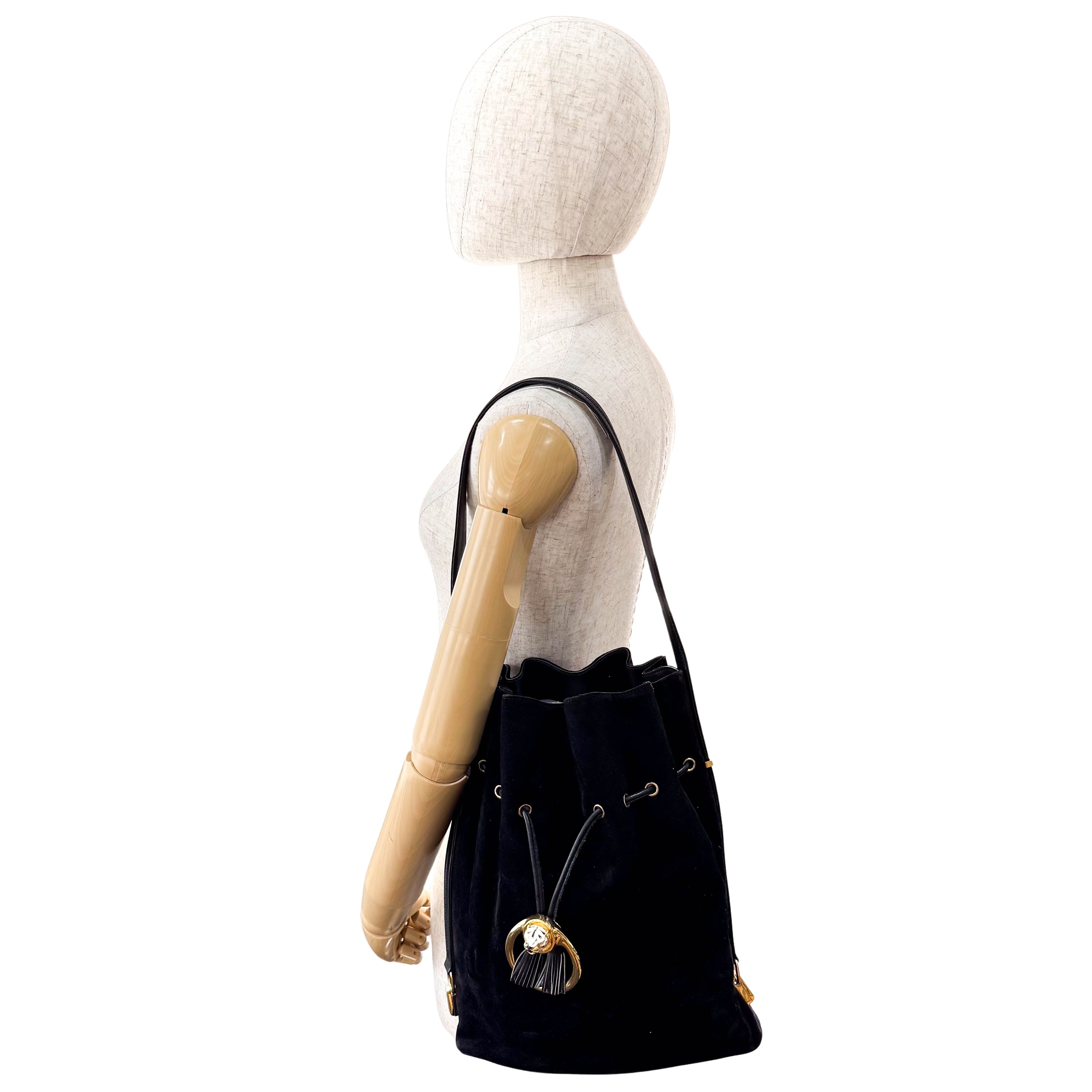 Gucci Tiger Head Black Suede Bucket Bag