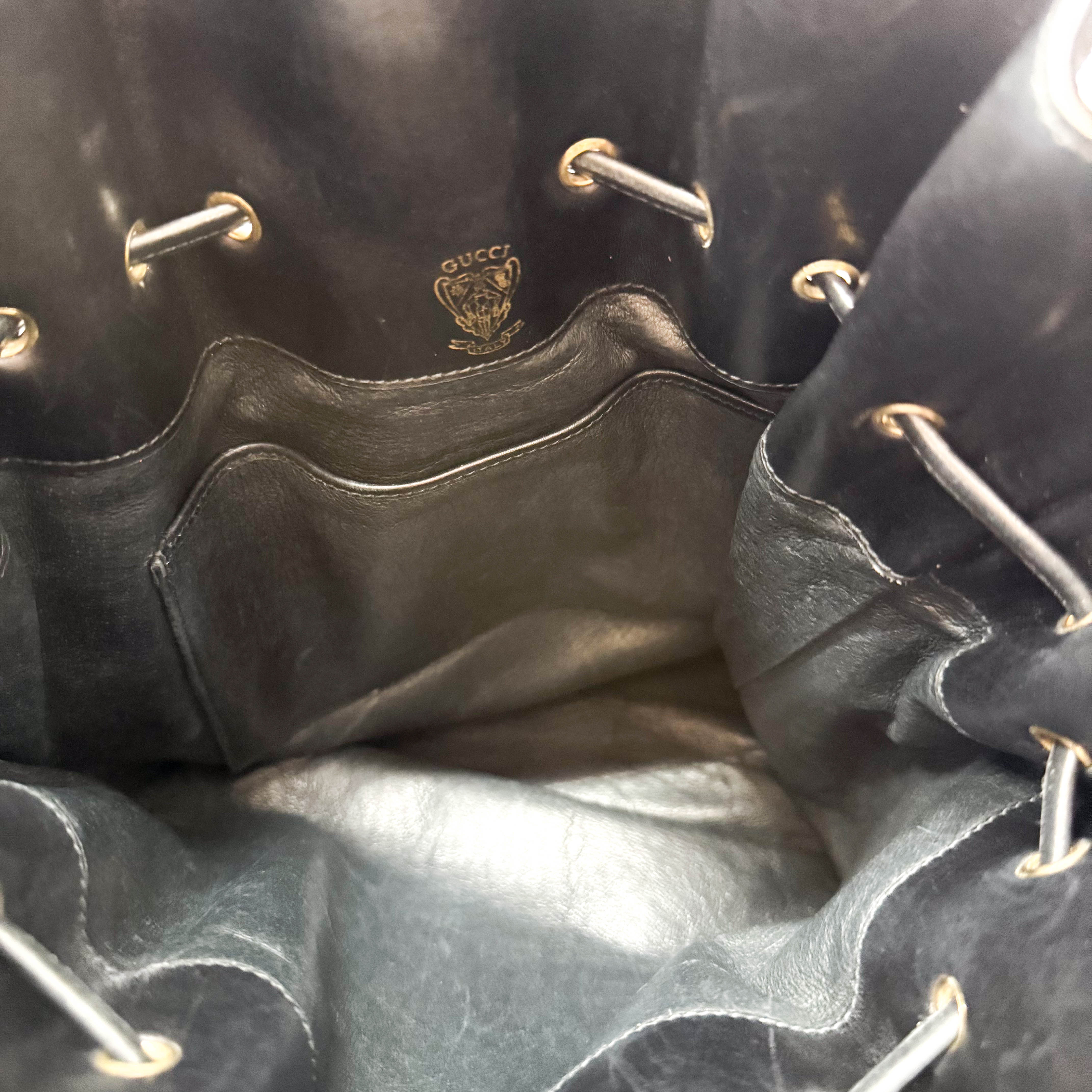 Gucci Tiger Head Black Suede Bucket Bag