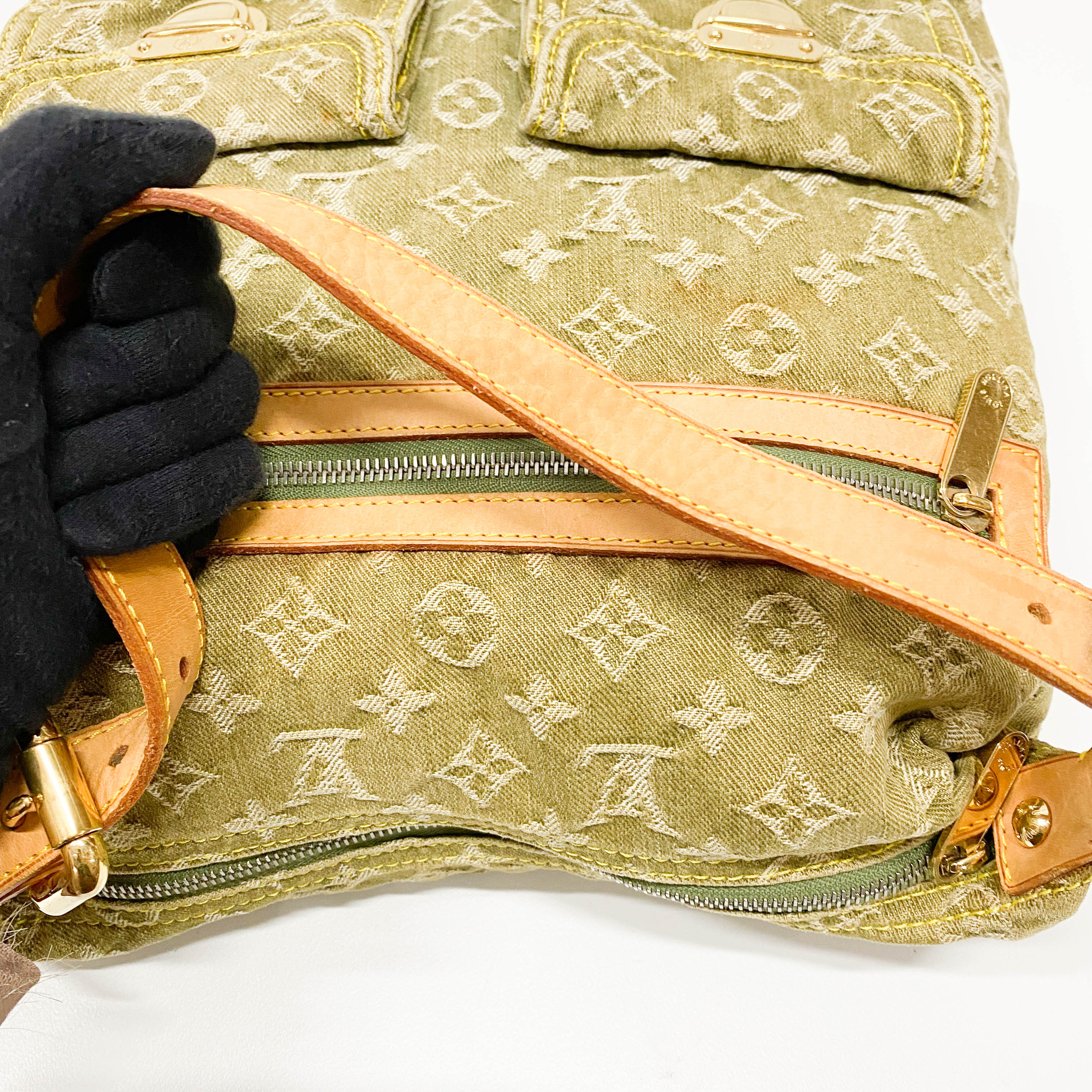 Baggy Khaki Denim Monogram GM Shoulder Bag