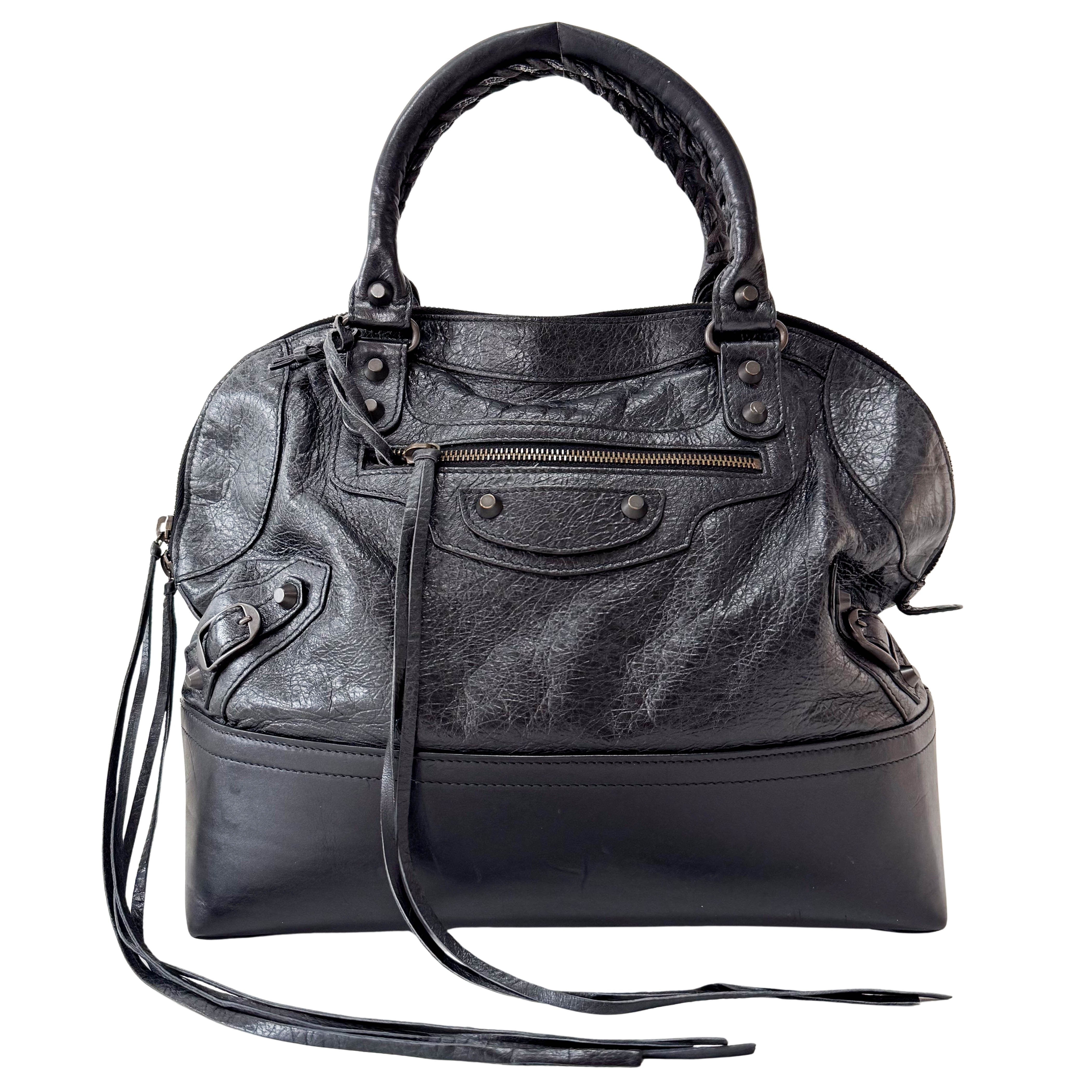 Black Leather Bowling Bag