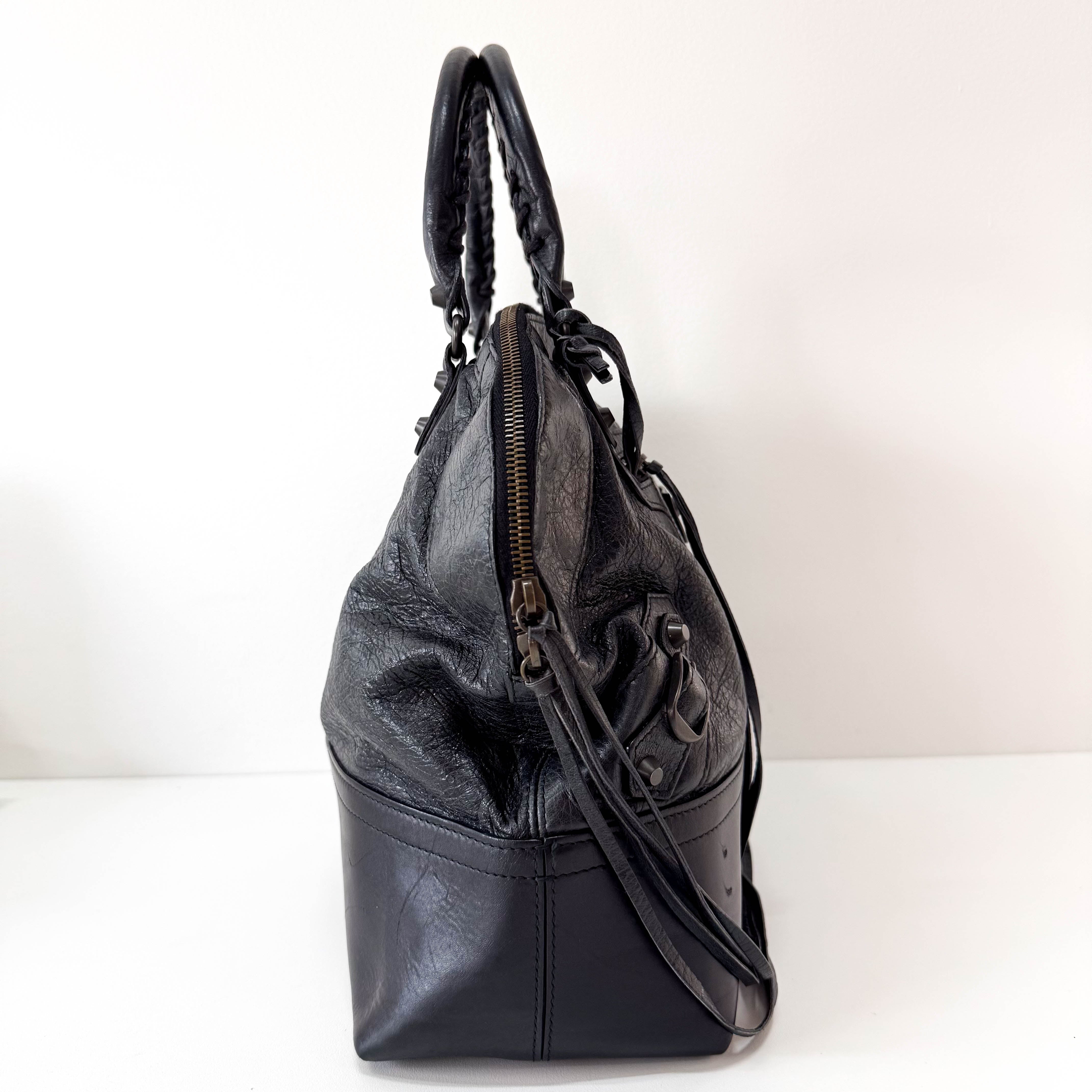 Black Leather Bowling Bag