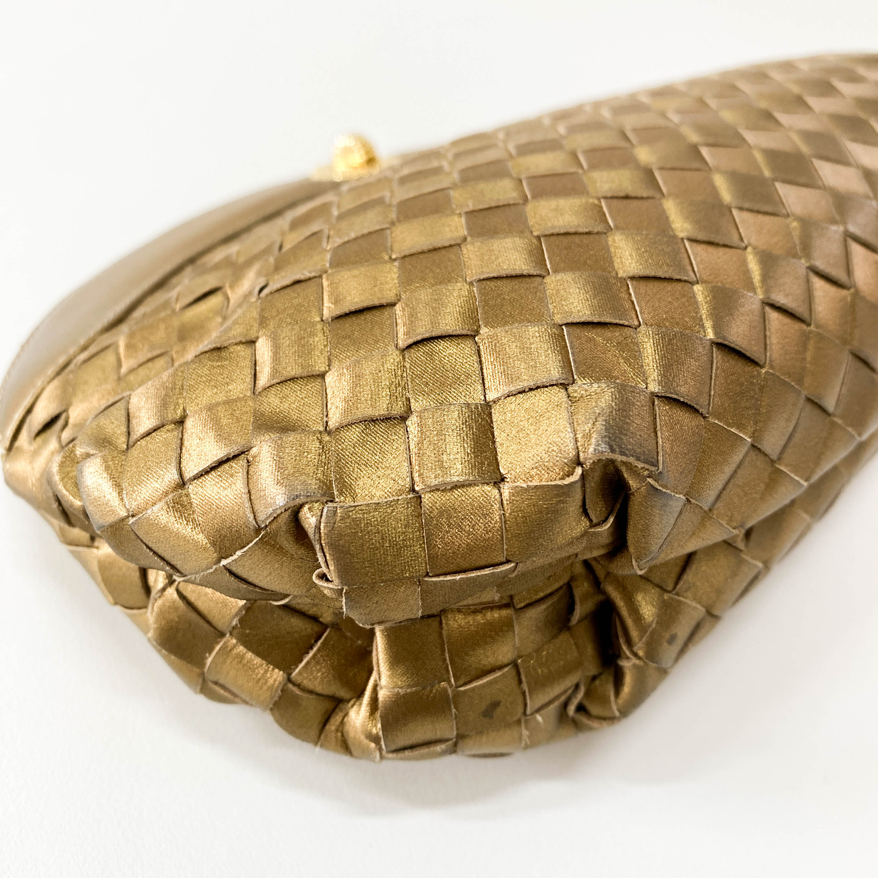 Intrecciato Satin Gold Clutch Bag