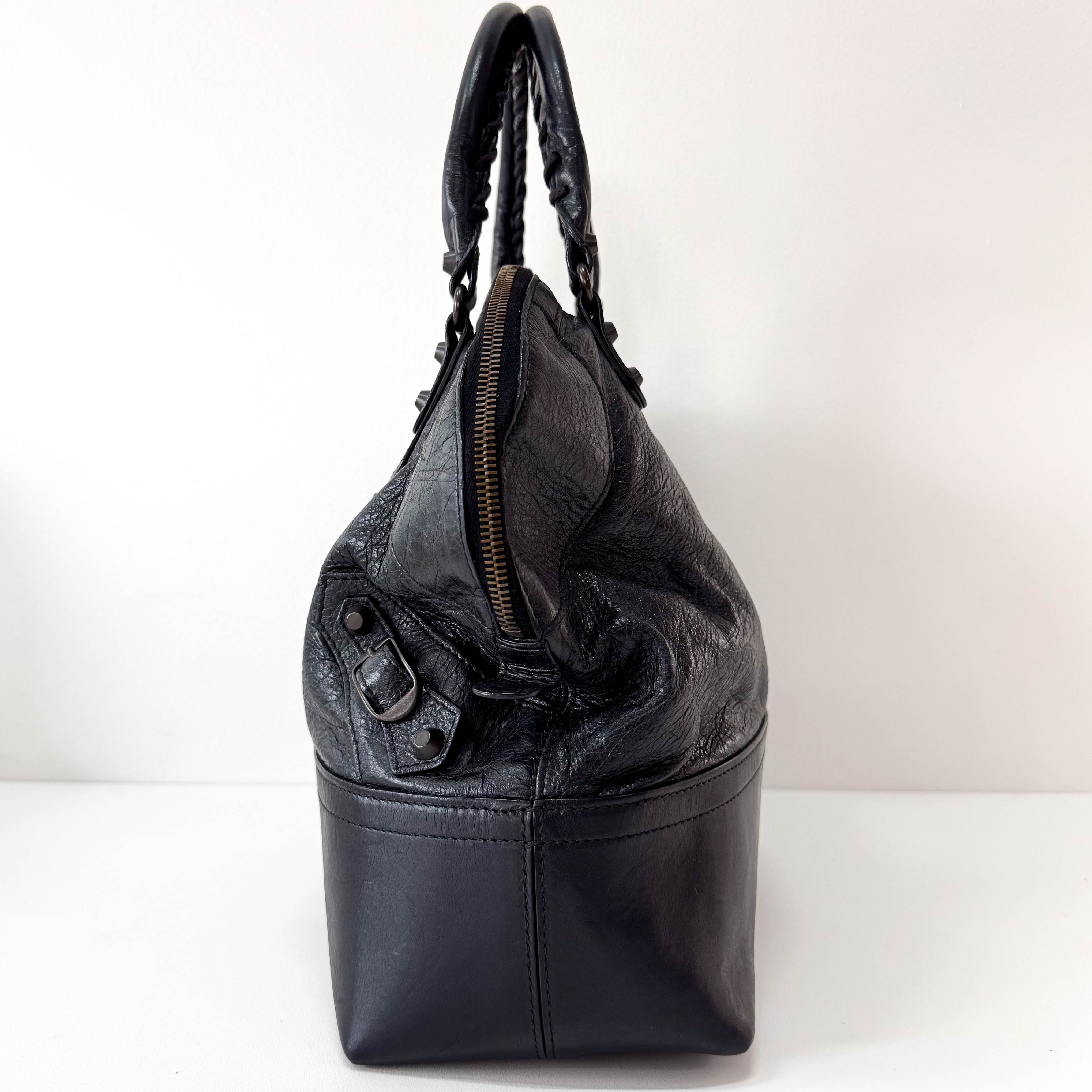 Black Leather Bowling Bag