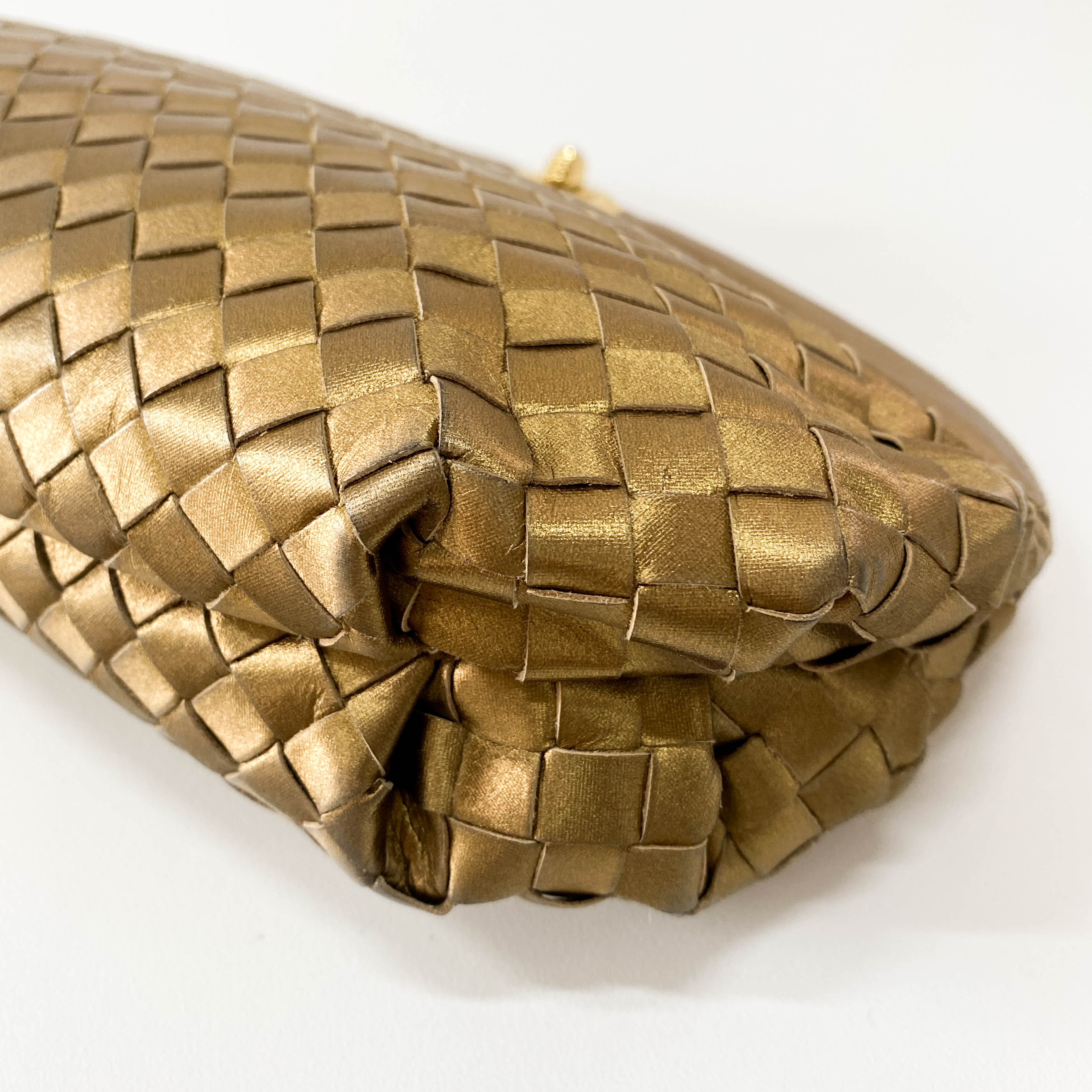 Intrecciato Satin Gold Clutch Bag