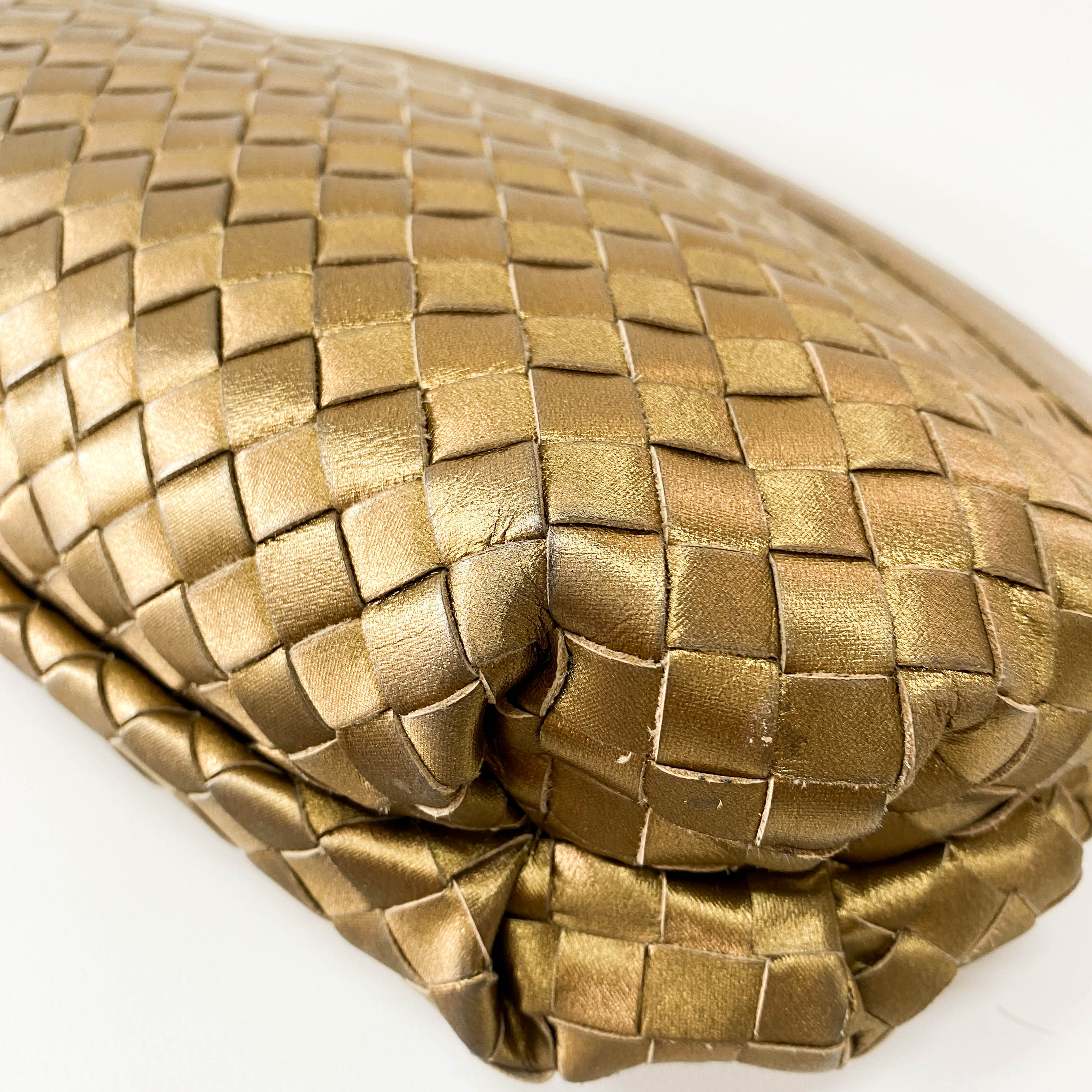 Intrecciato Satin Gold Clutch Bag