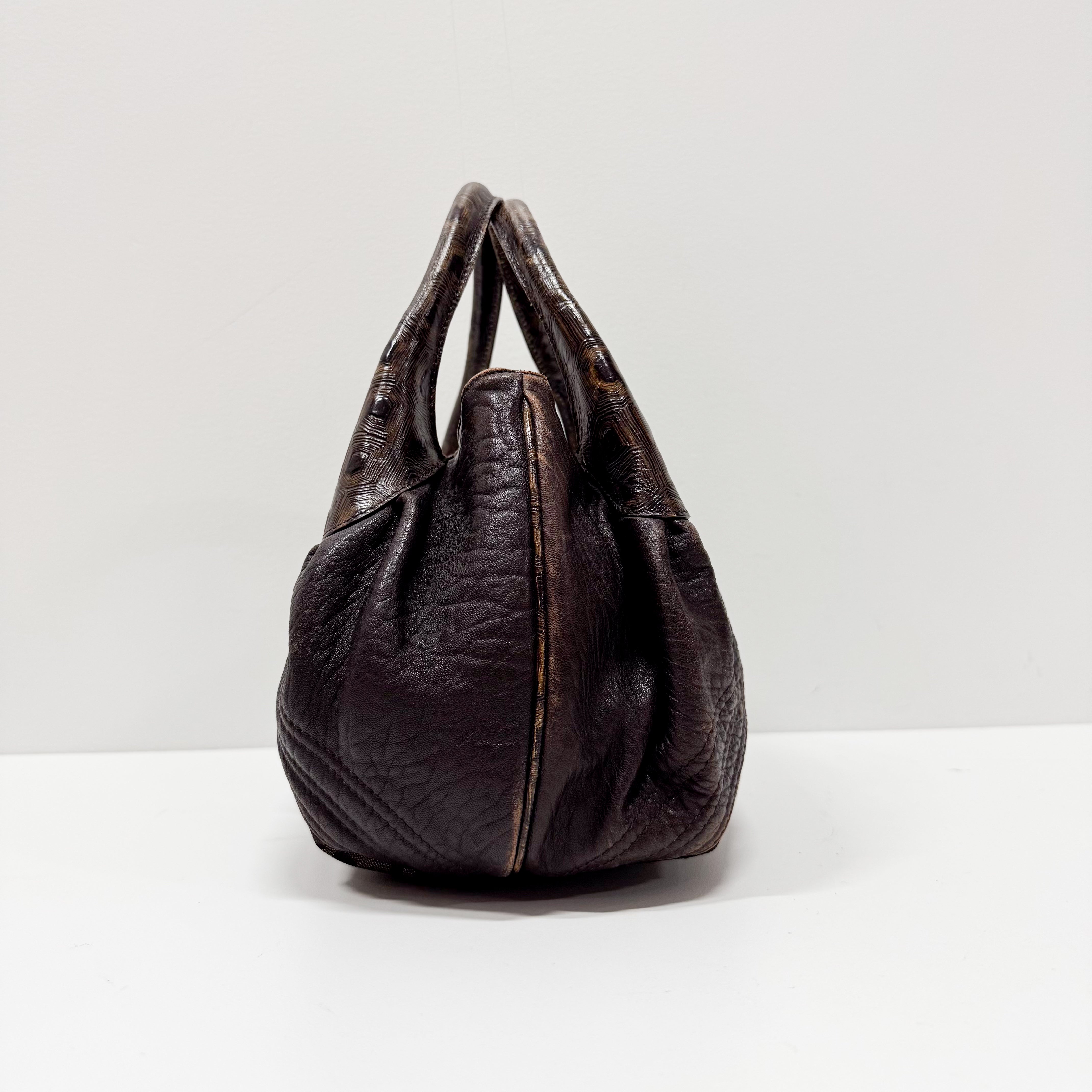 Zucca Brown Canvas & Leather Shoulder Bag