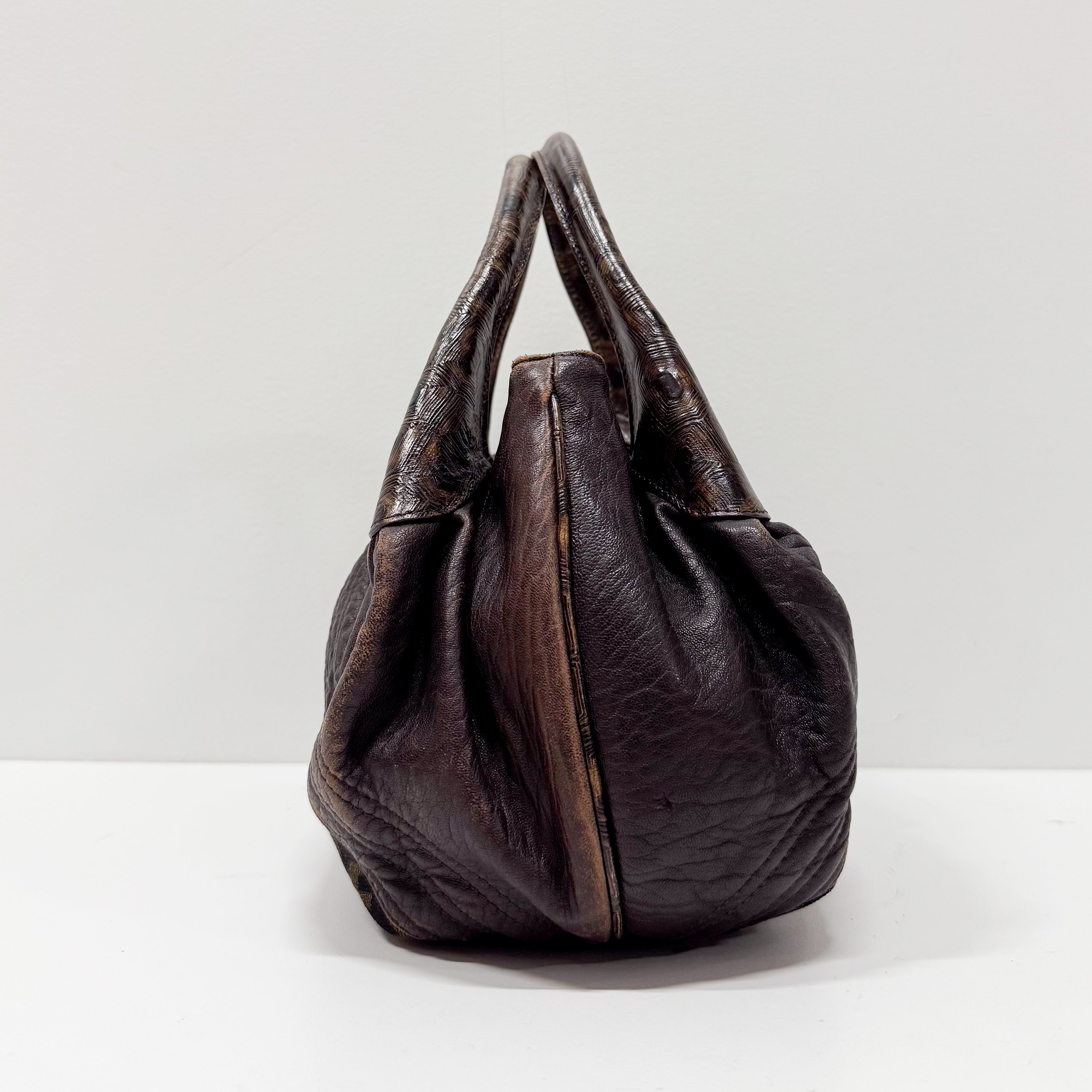 Zucca Brown Canvas & Leather Shoulder Bag