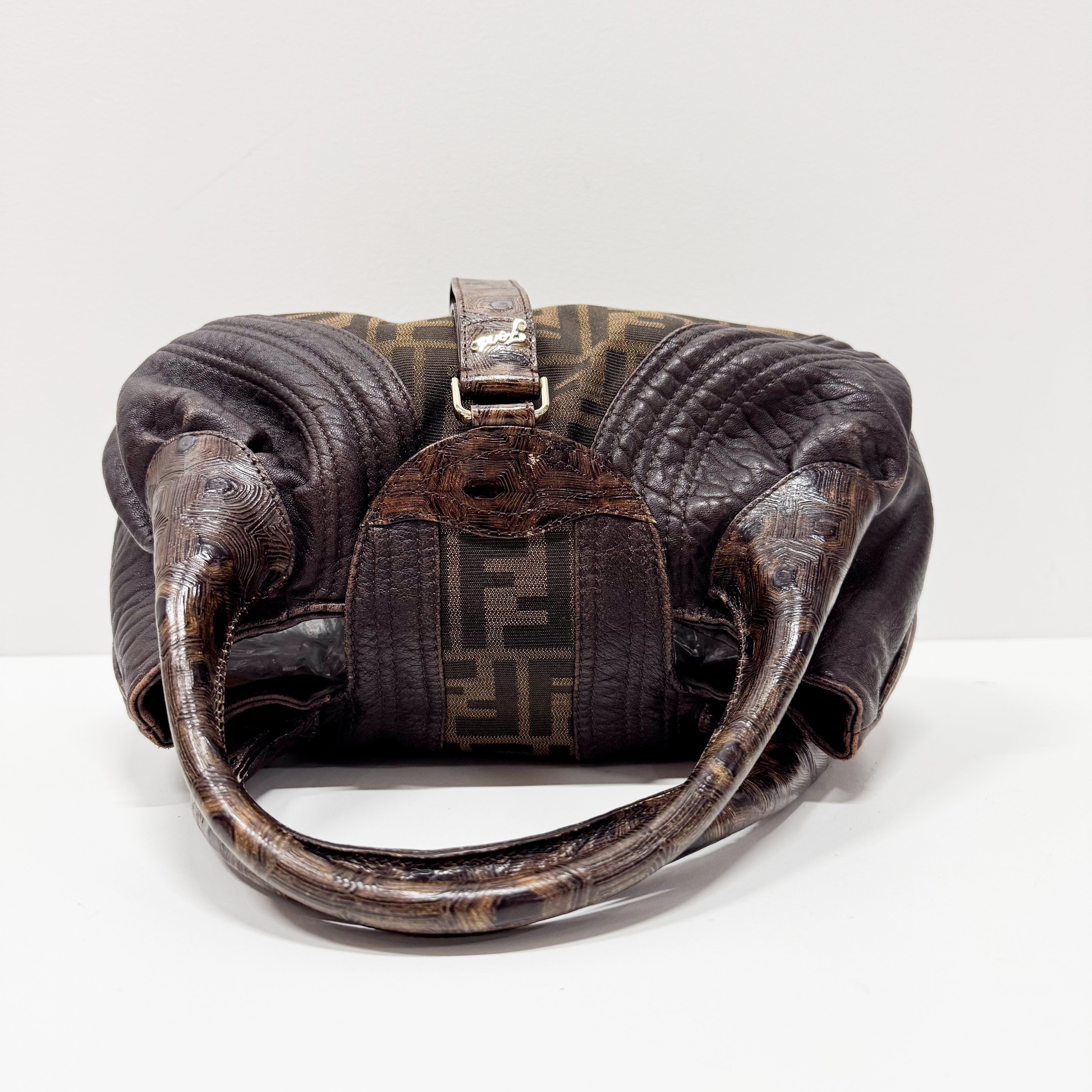 Zucca Brown Canvas & Leather Shoulder Bag