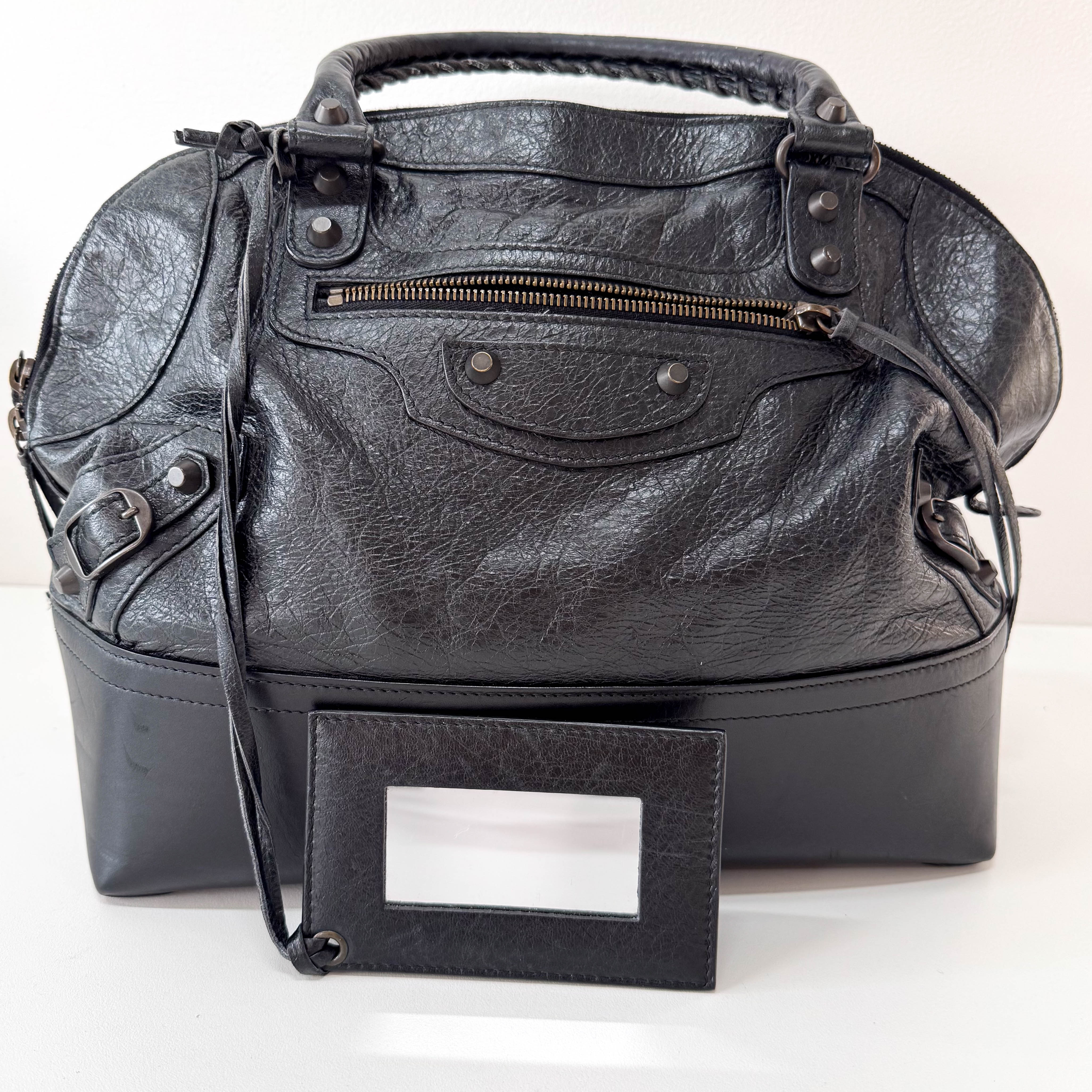 Black Leather Bowling Bag