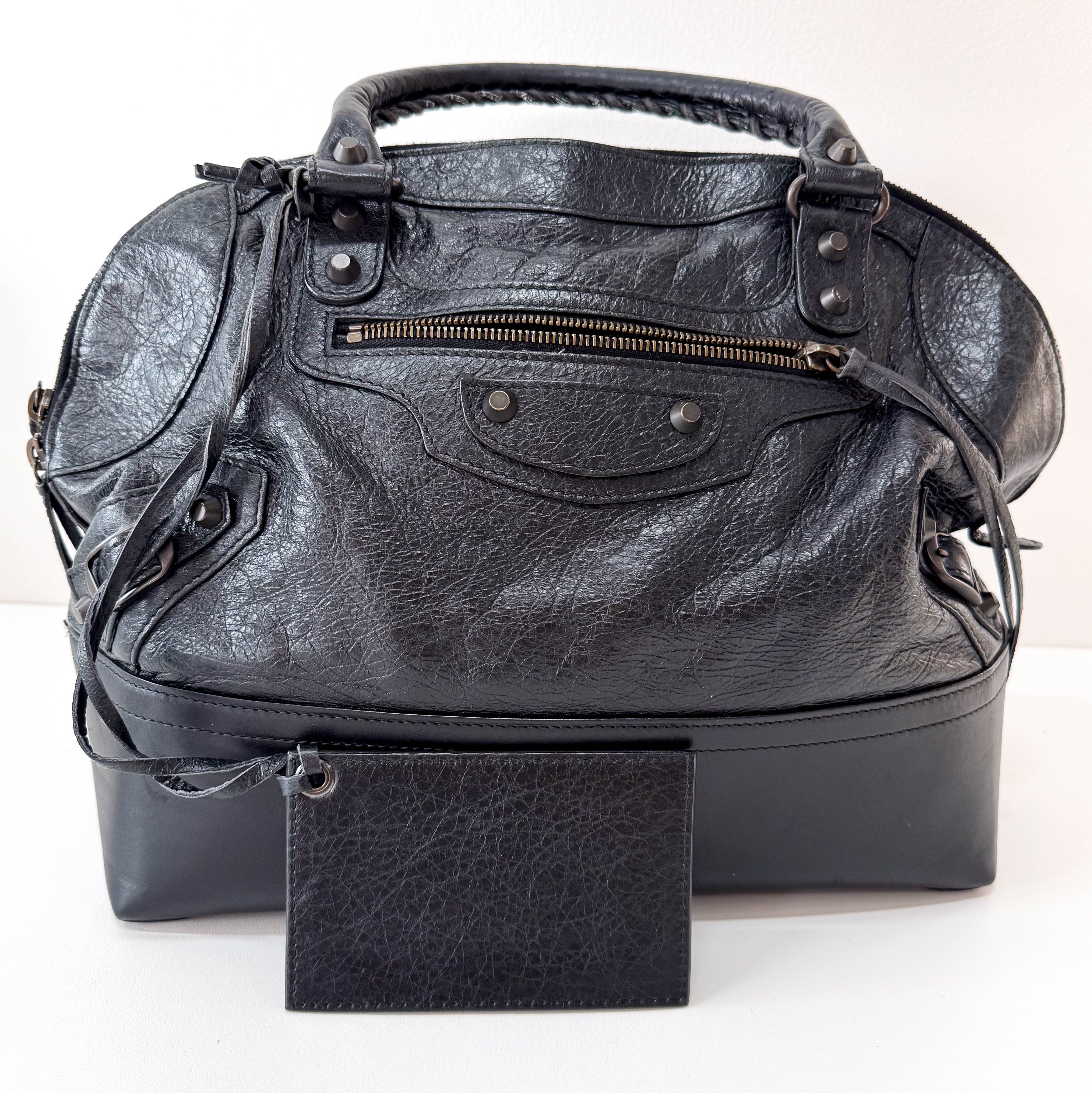 Black Leather Bowling Bag