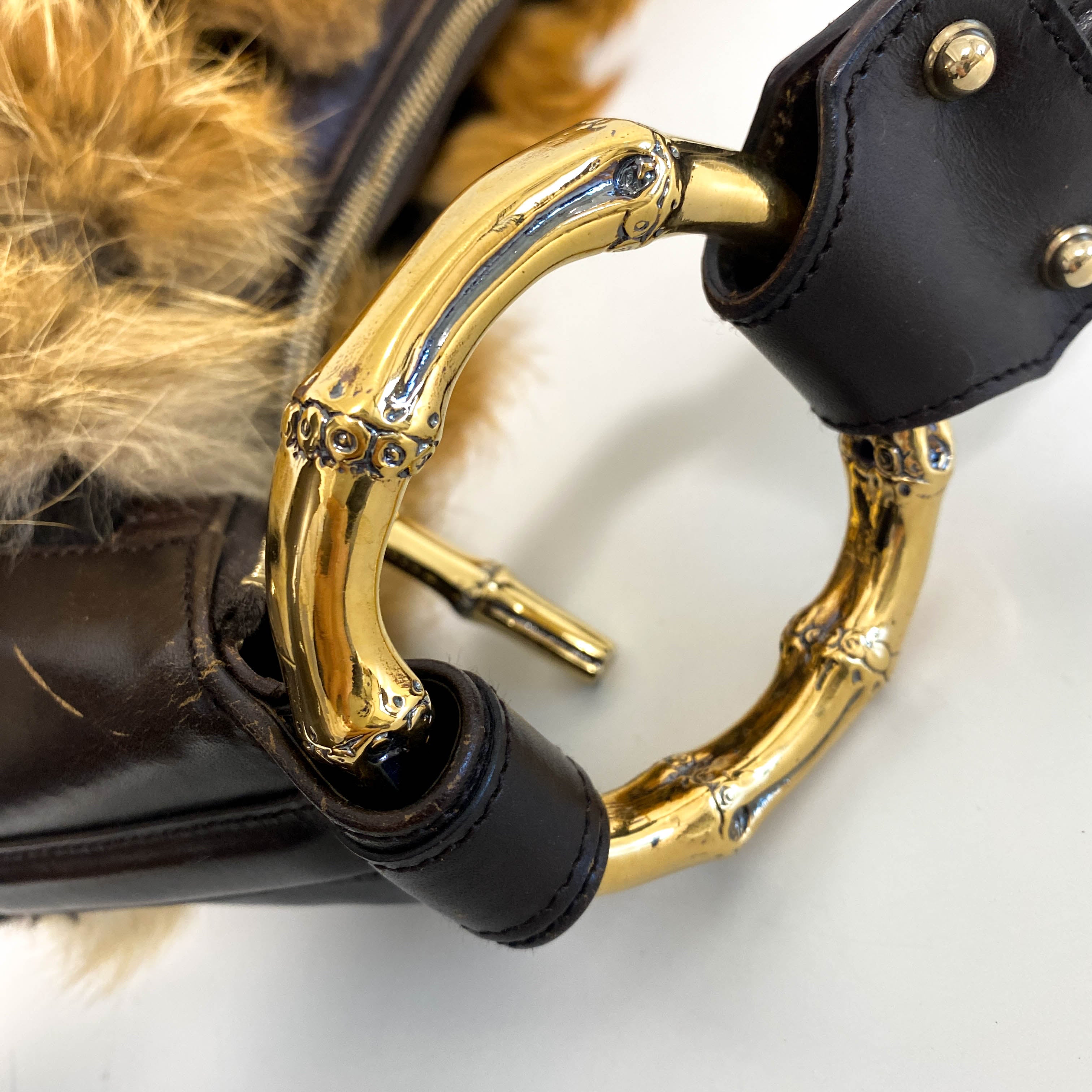 Hobo Fur Brown Bamboo Ring Shoulder Bag