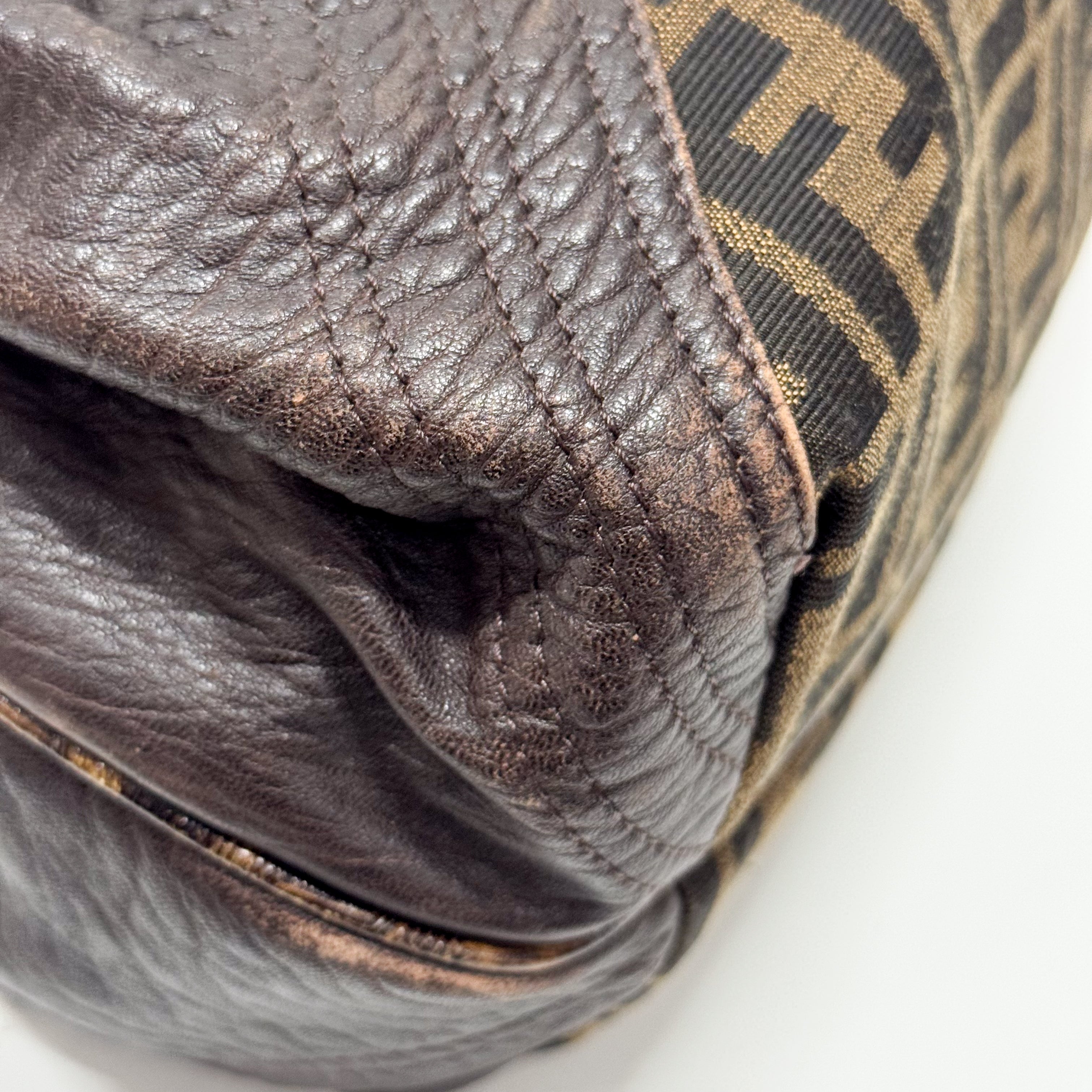 Zucca Brown Canvas & Leather Shoulder Bag
