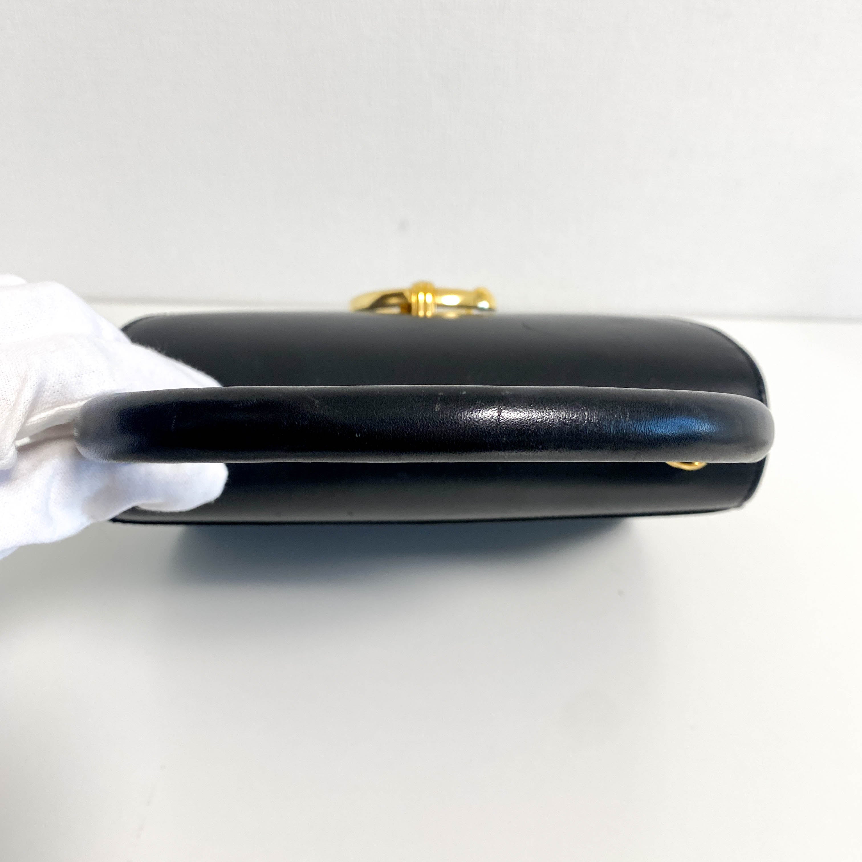 Panthère de Cartier Black Leather Top Handle Bag Gold Hardware