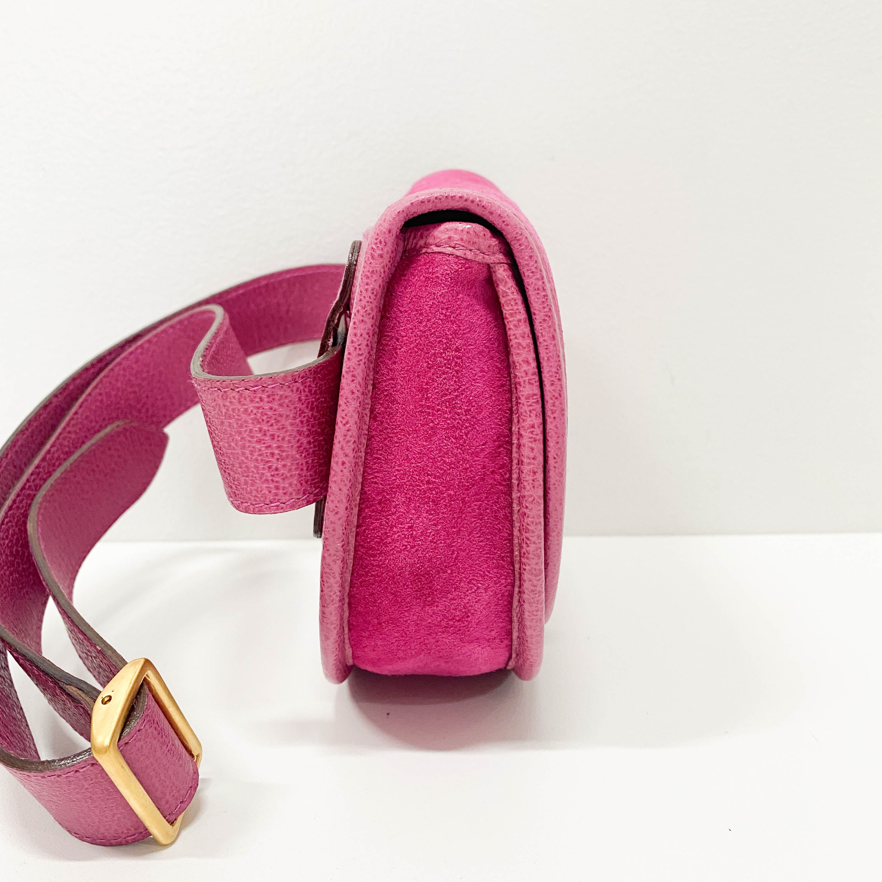 Pink Suede Horsebit Waist Bag
