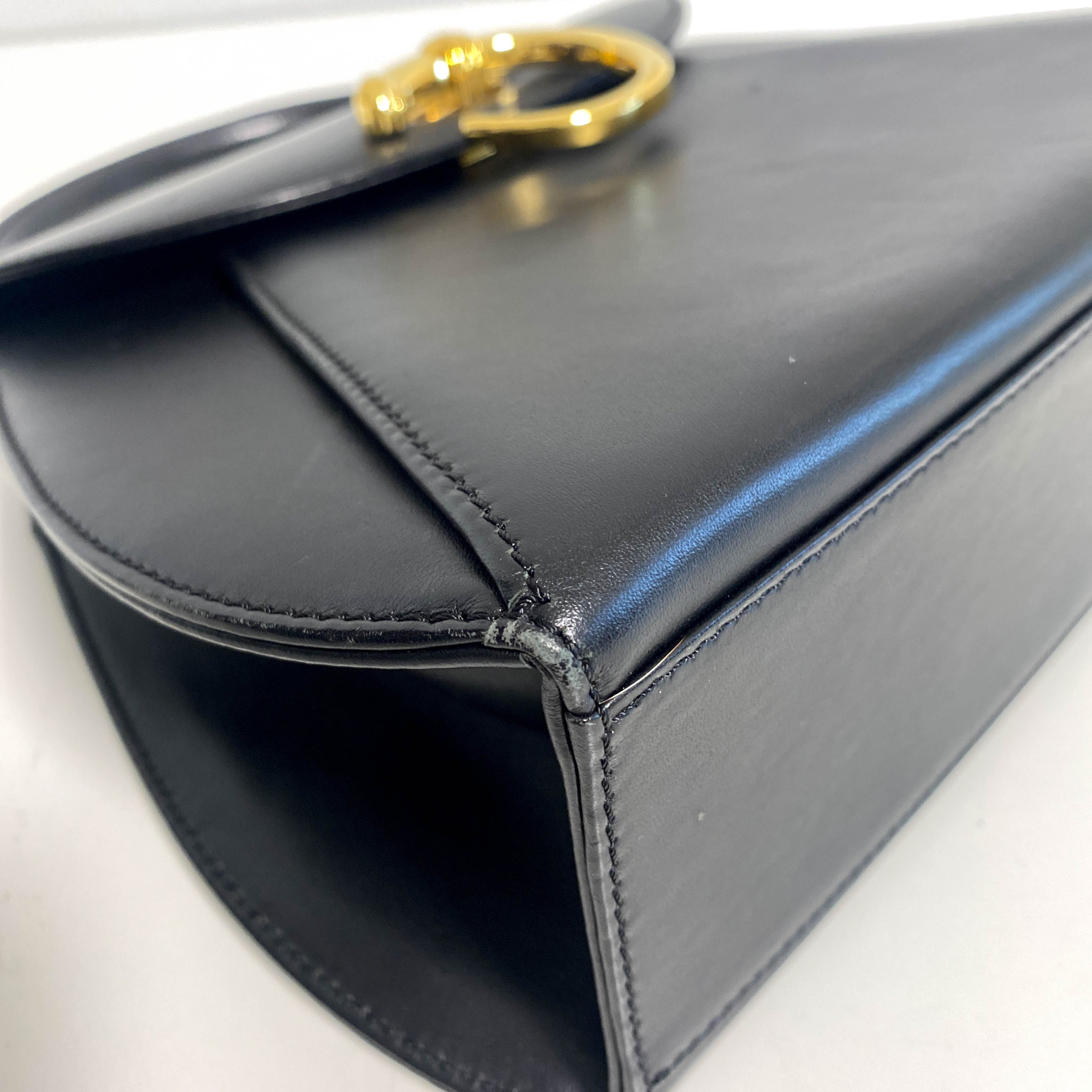Panthère de Cartier Black Leather Top Handle Bag Gold Hardware