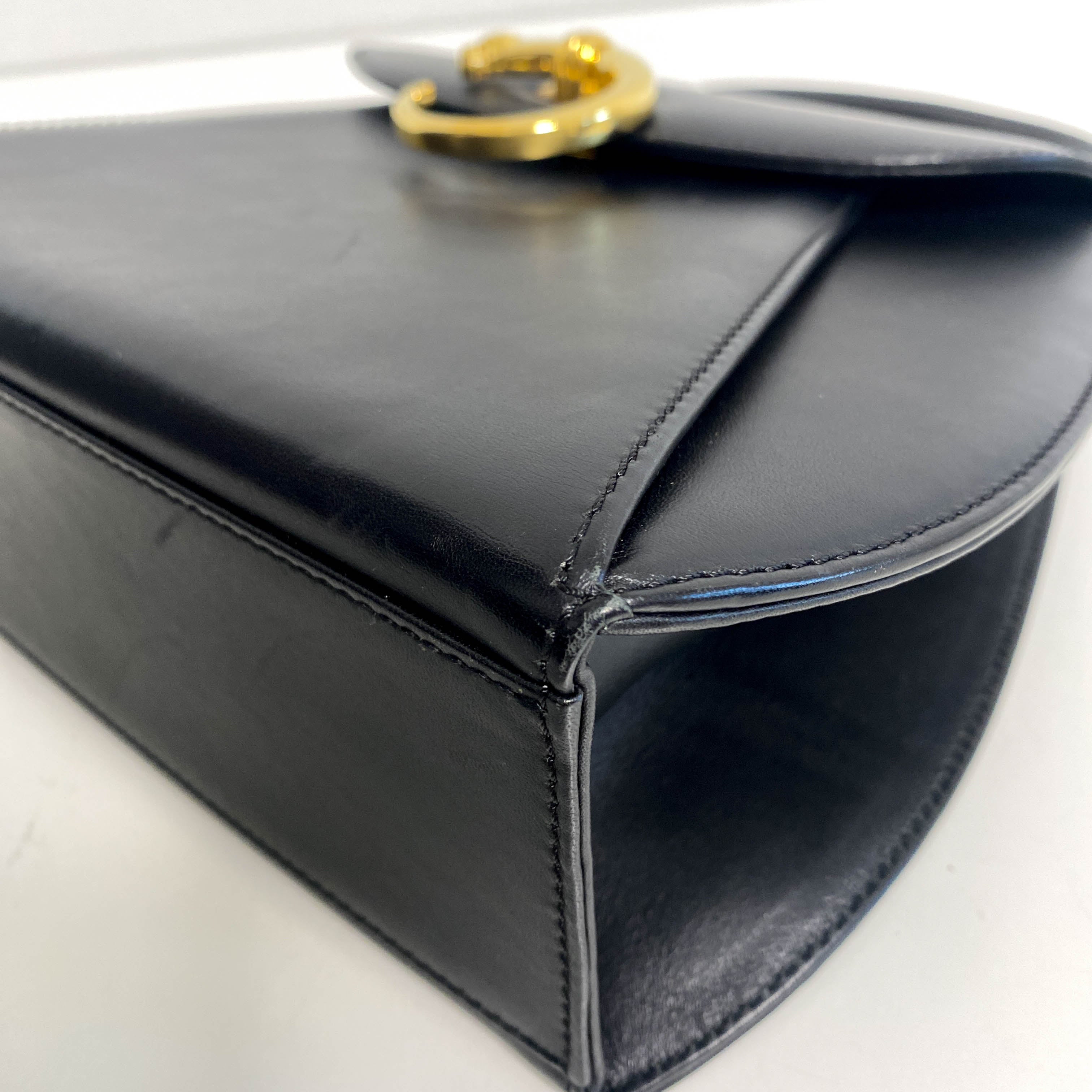 Panthère de Cartier Black Leather Top Handle Bag Gold Hardware
