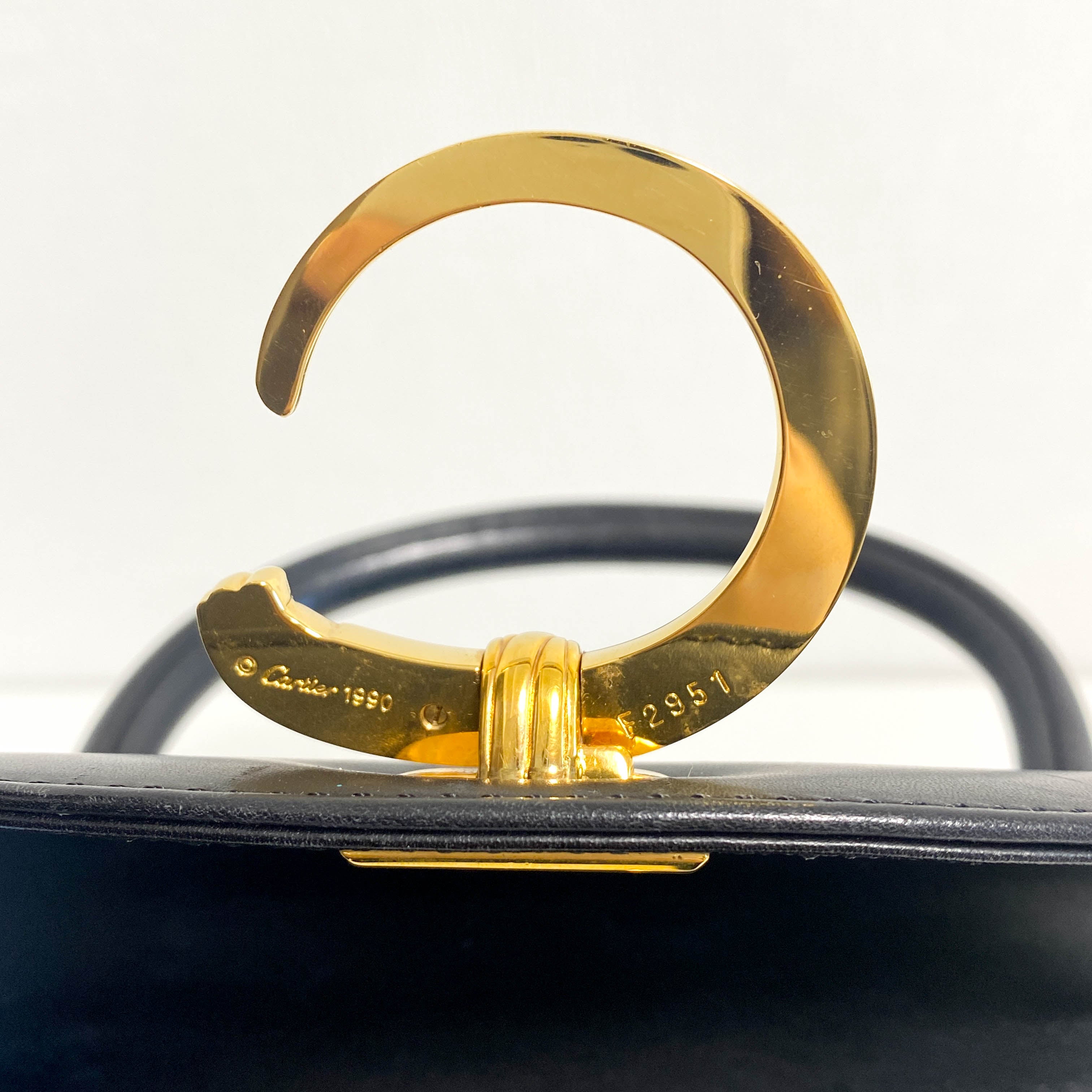 Panthère de Cartier Black Leather Top Handle Bag Gold Hardware