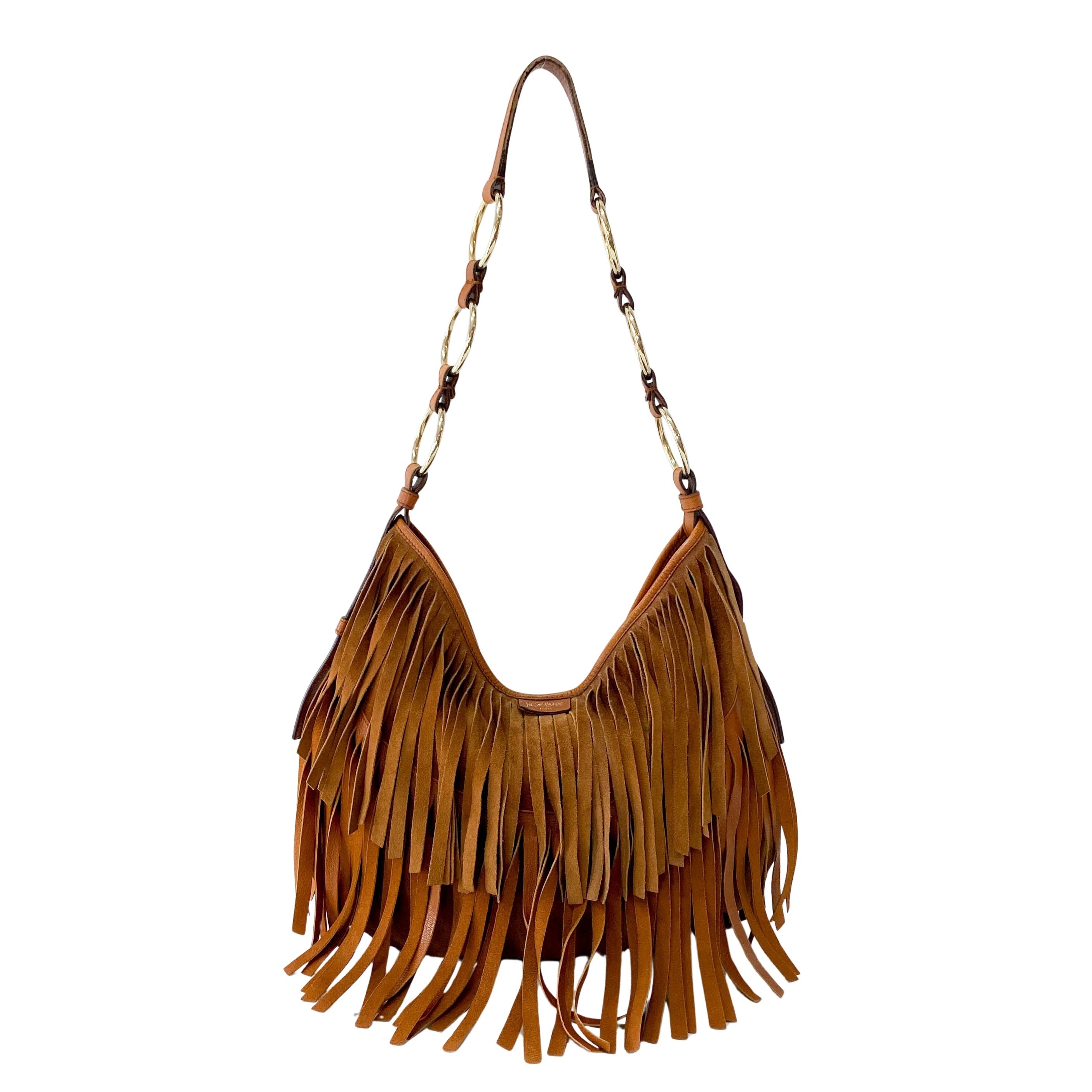 Rive Gauche Fringes Suede Shoulder Bag
