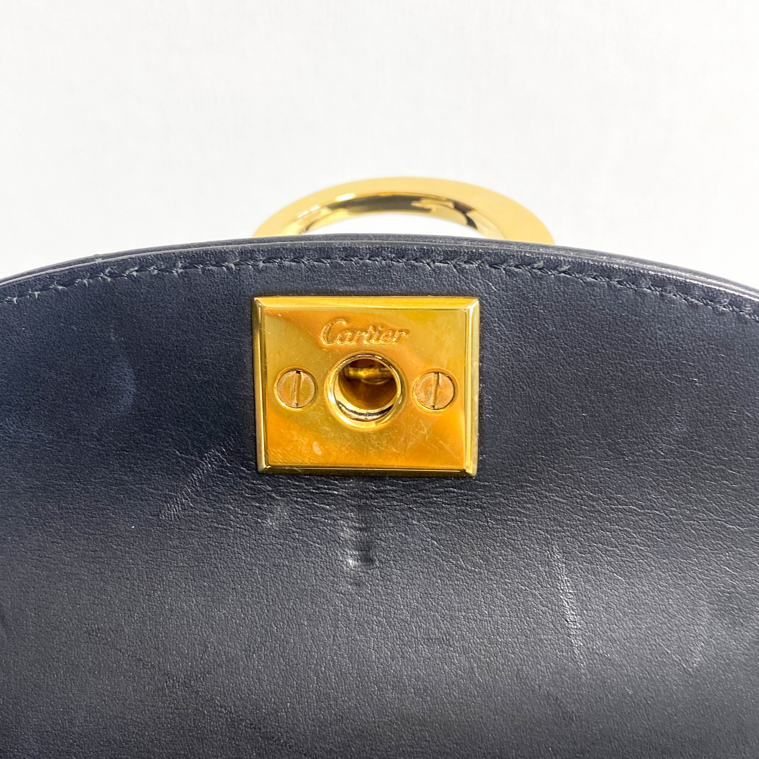 Panthère de Cartier Black Leather Top Handle Bag Gold Hardware