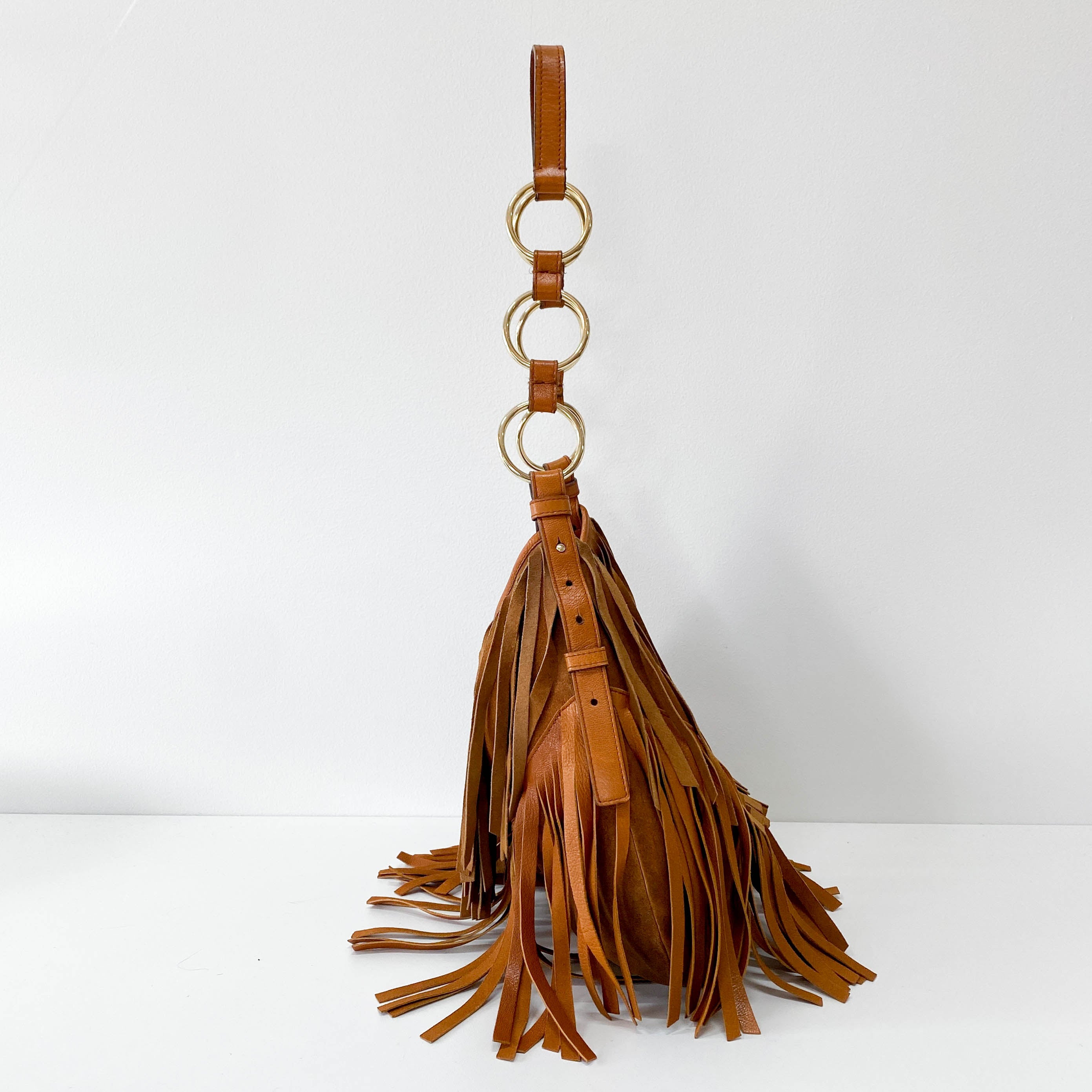 Rive Gauche Fringes Suede Shoulder Bag
