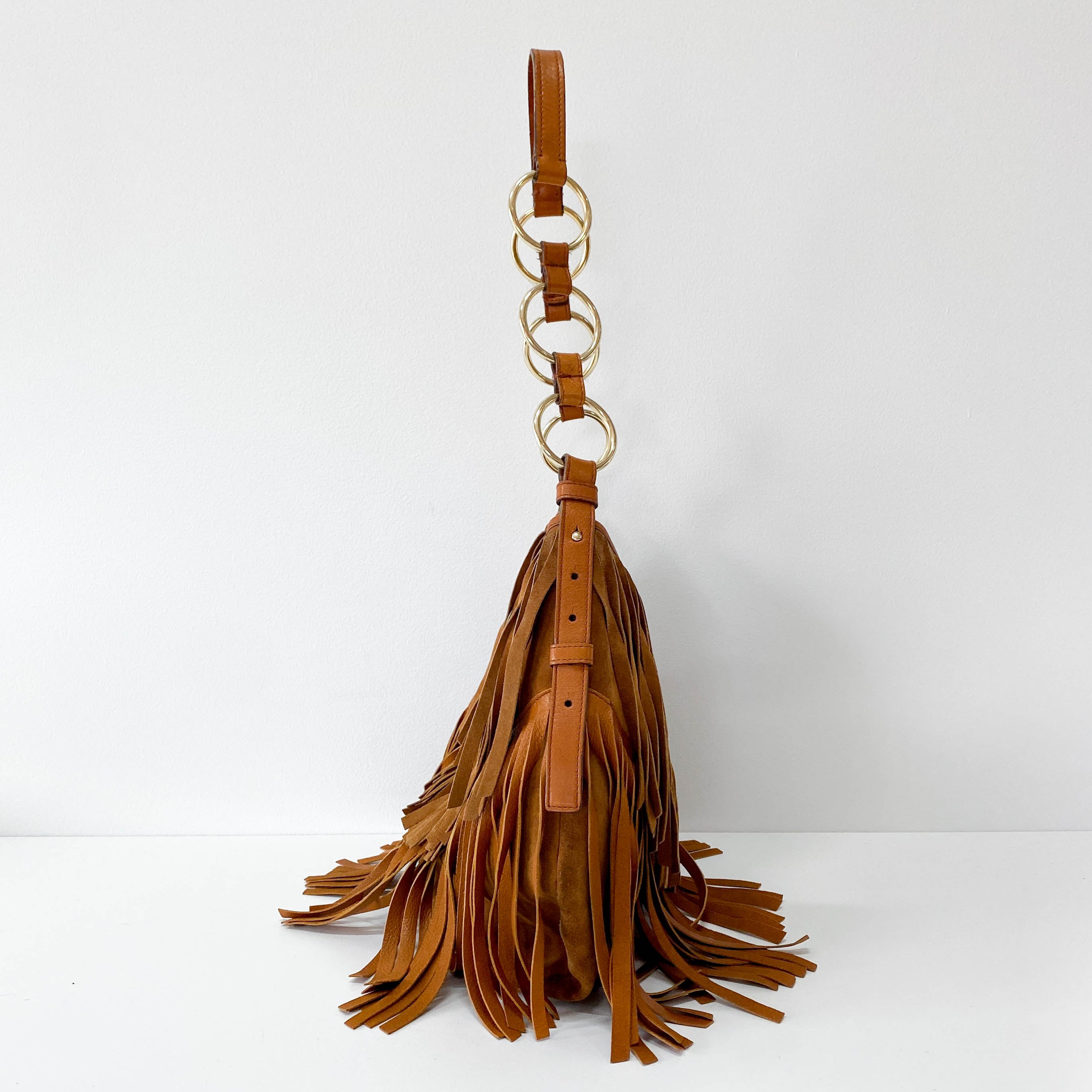 Rive Gauche Fringes Suede Shoulder Bag