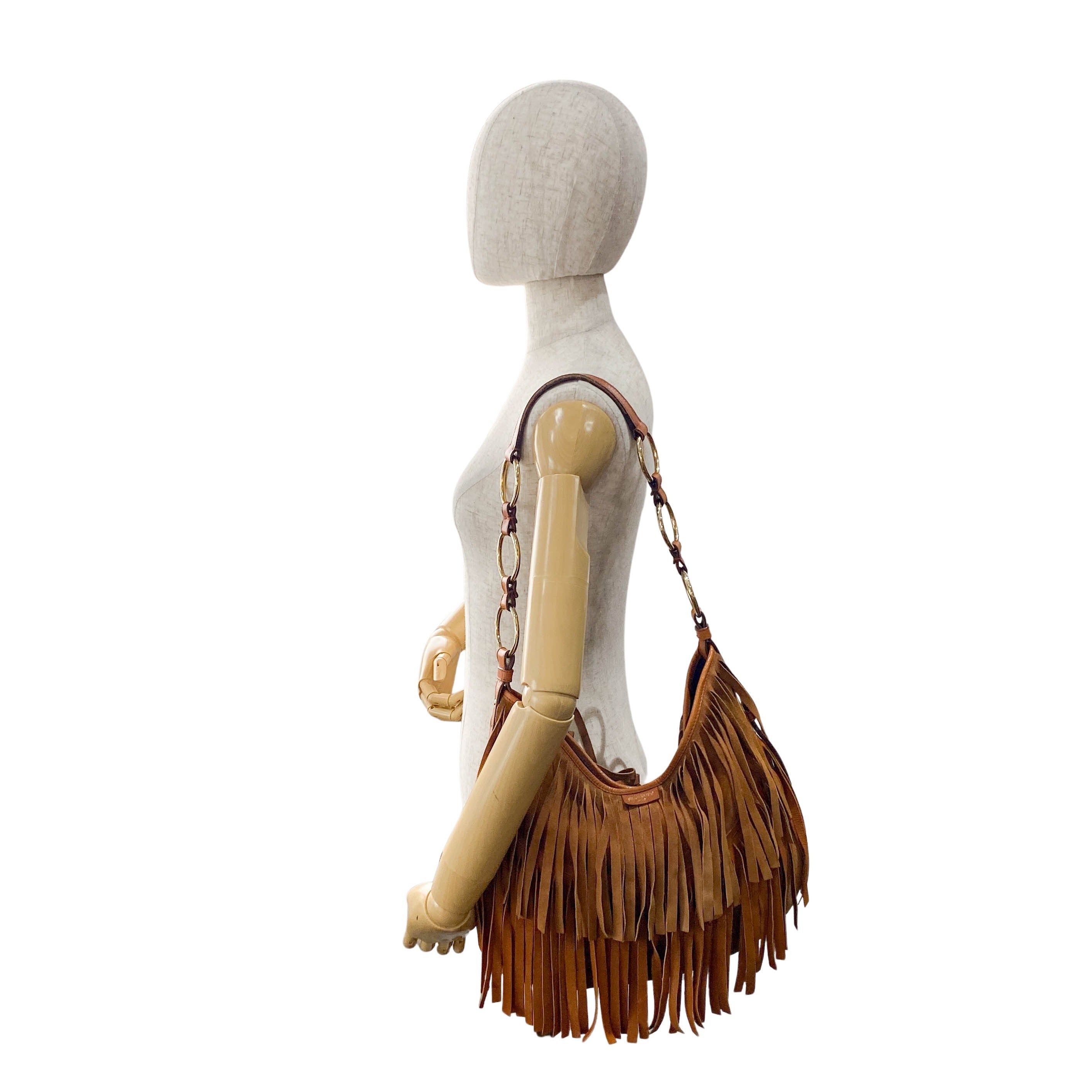 Rive Gauche Fringes Suede Shoulder Bag